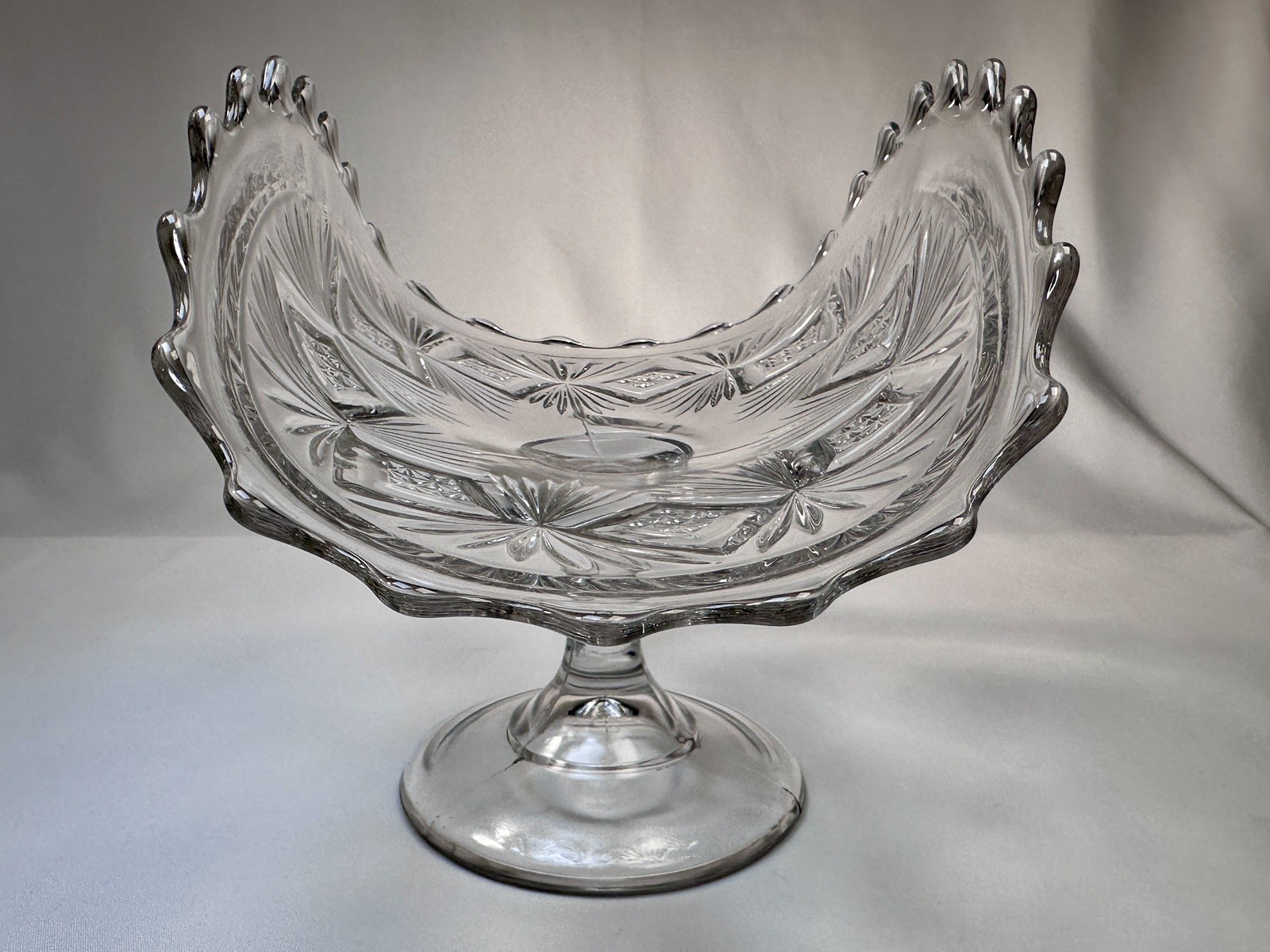 Bryce Glass Co. Footed Banana Stand. EAPG “Sheaf & Diamonds”