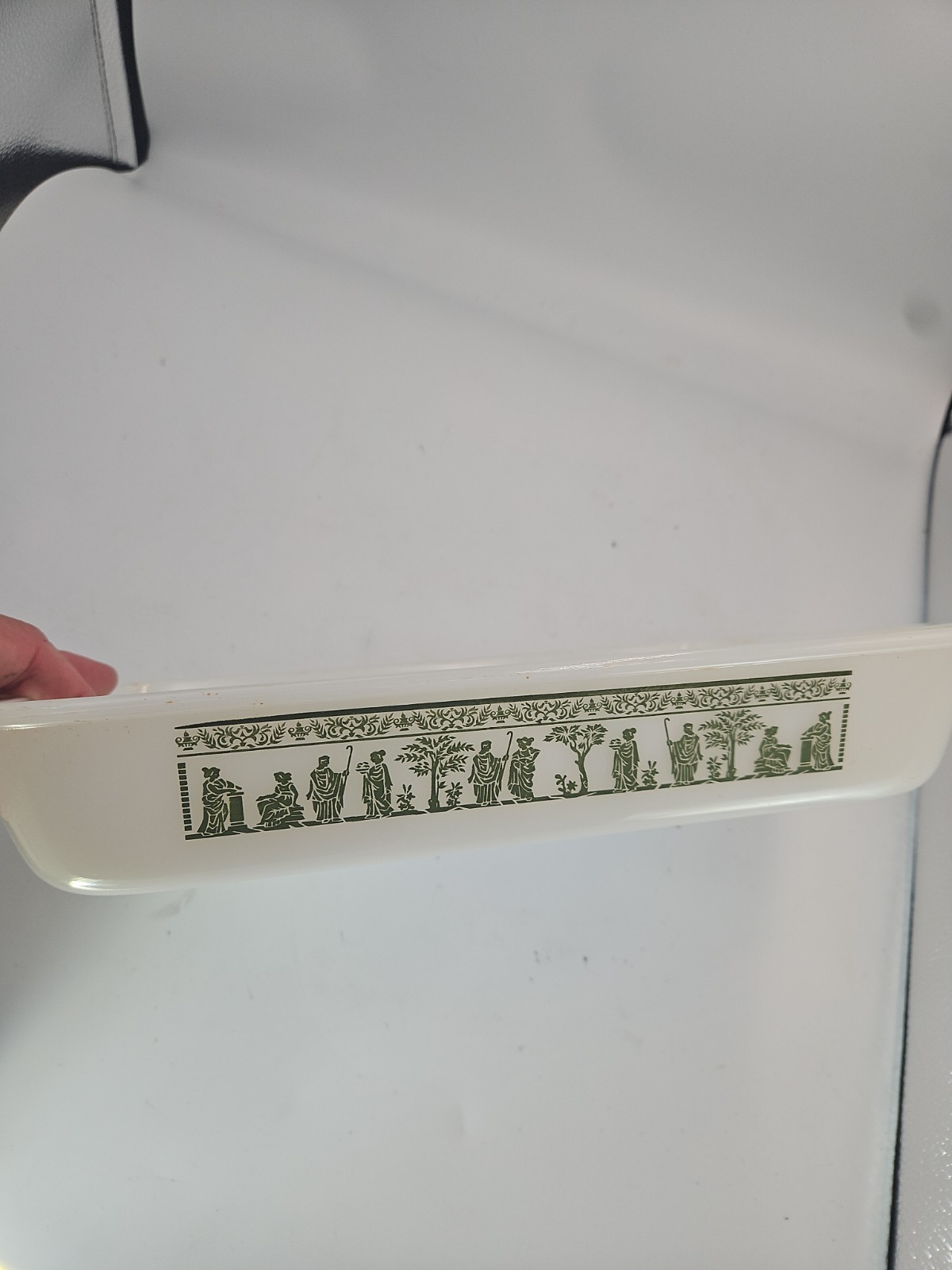 VTG Jeanette Glasbake 2.5Qt Green Greek Grecian Hellenic 12×8 Casserole #J-263