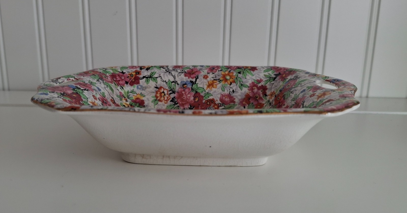 Vintage Lord Nelson Marina Chintz Two Handled Candy Nut Dish 7 X 5 1/2 inches