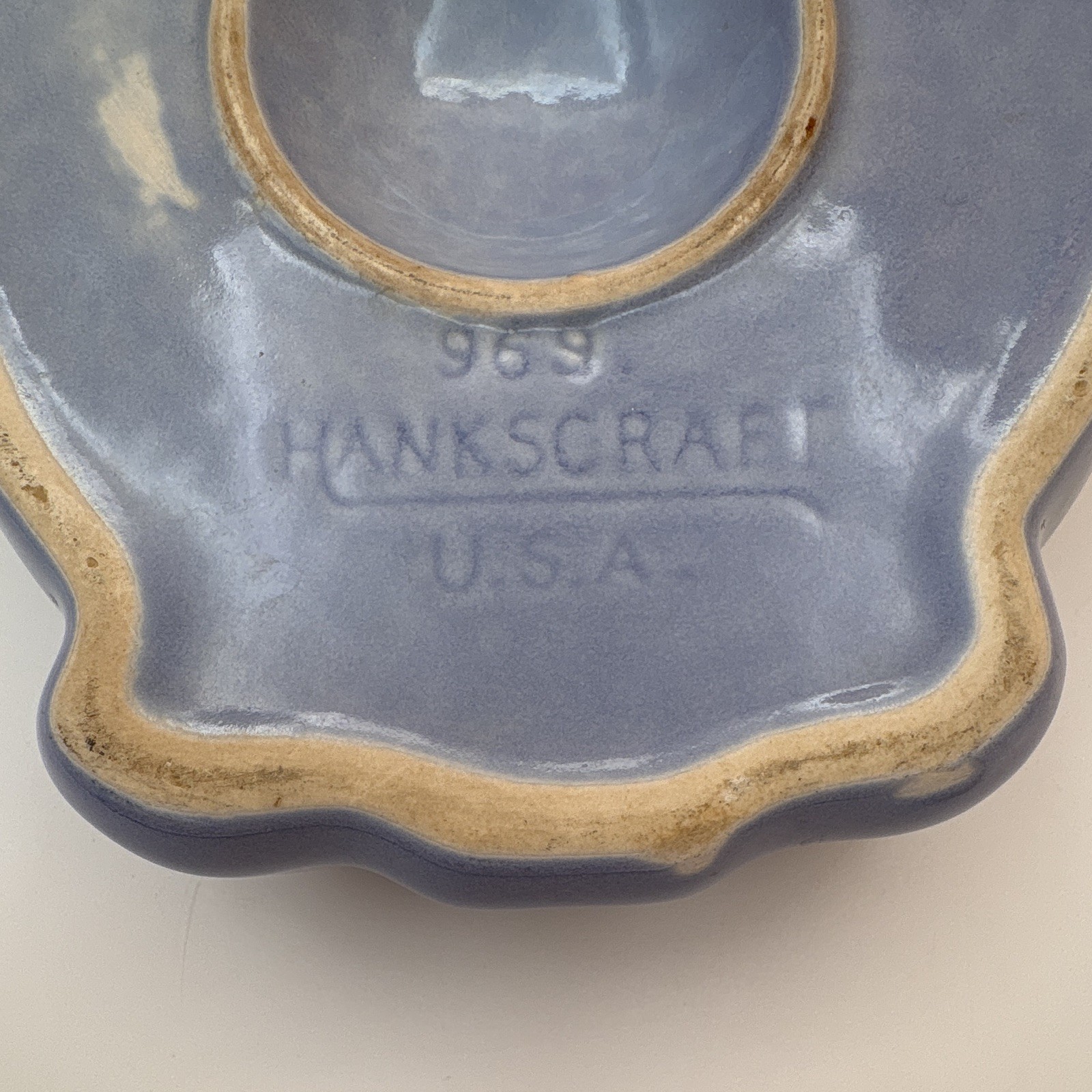 Hankscraft MCM Clown Ceramic Divided Dish Blue Glossy USA Model 969