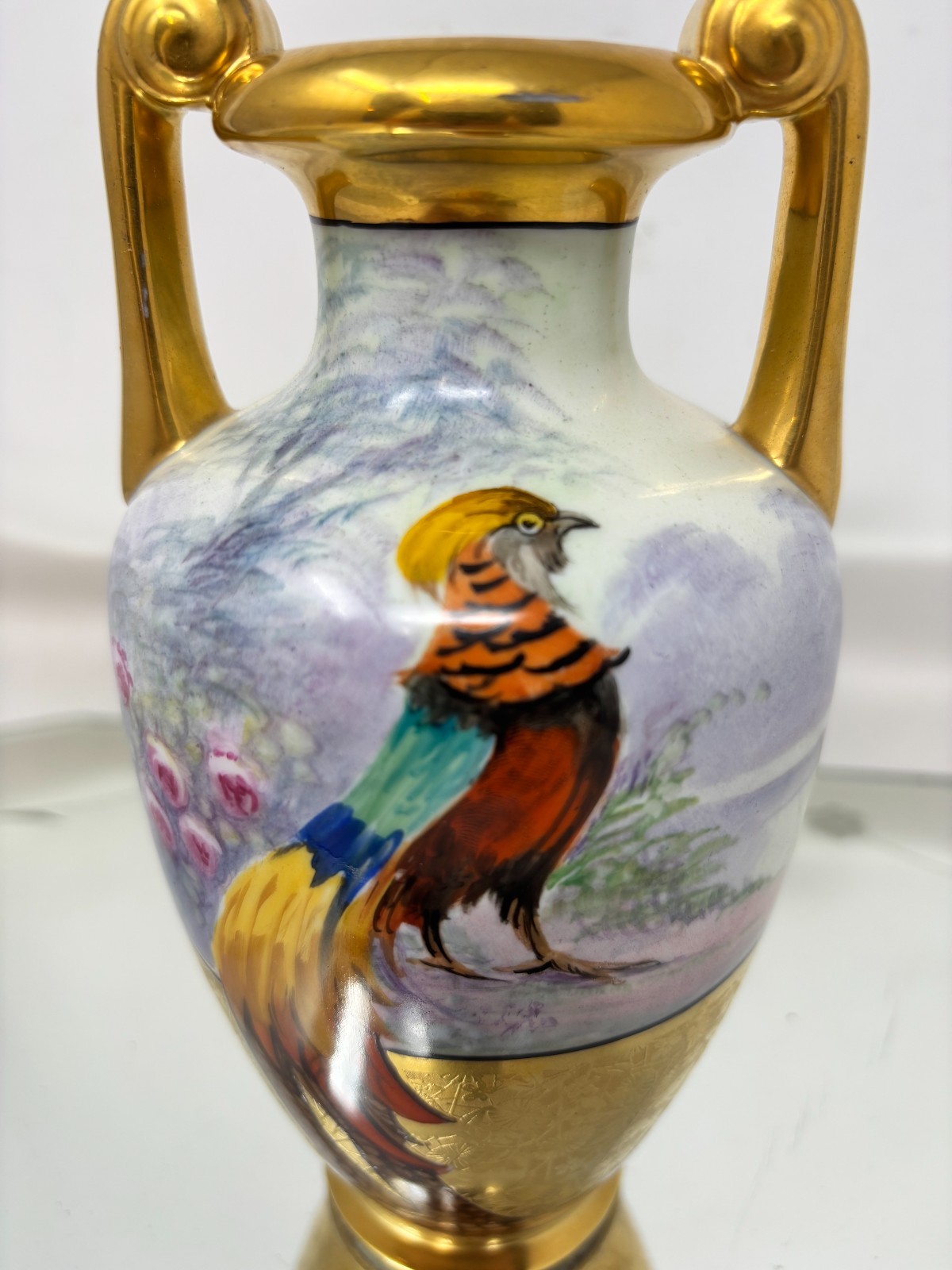 Antique Golden Accent Hand Painted Pheasant Pickard Vase E. Challinor Signed