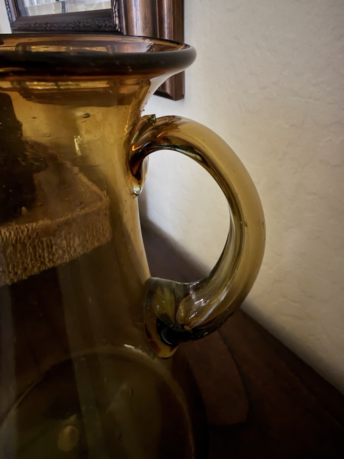 Vintage MCM Blenko Art Amber Glass Pitcher – Hand-Blown – Large Size 10 “