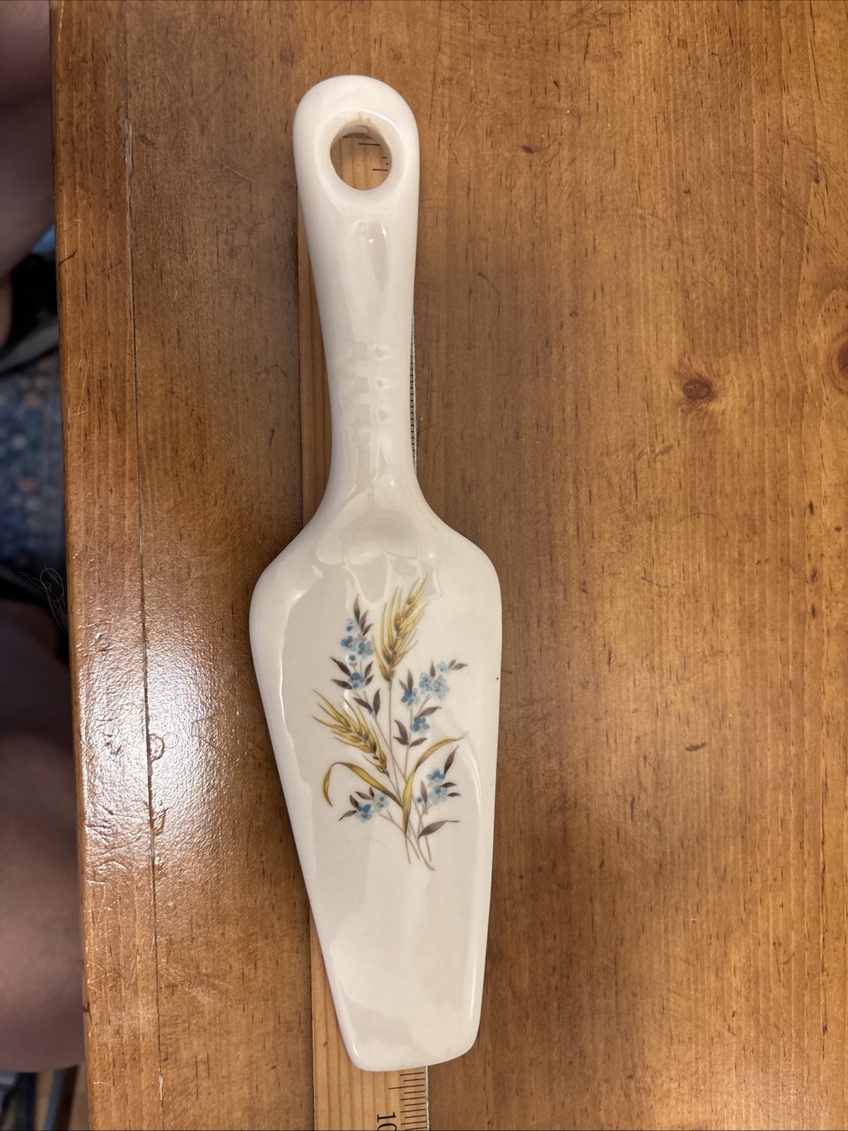 Vintage Canonsburg Pottery “Blue Flowers & Amber Wheat ” Ceramic Cake/Pie Server
