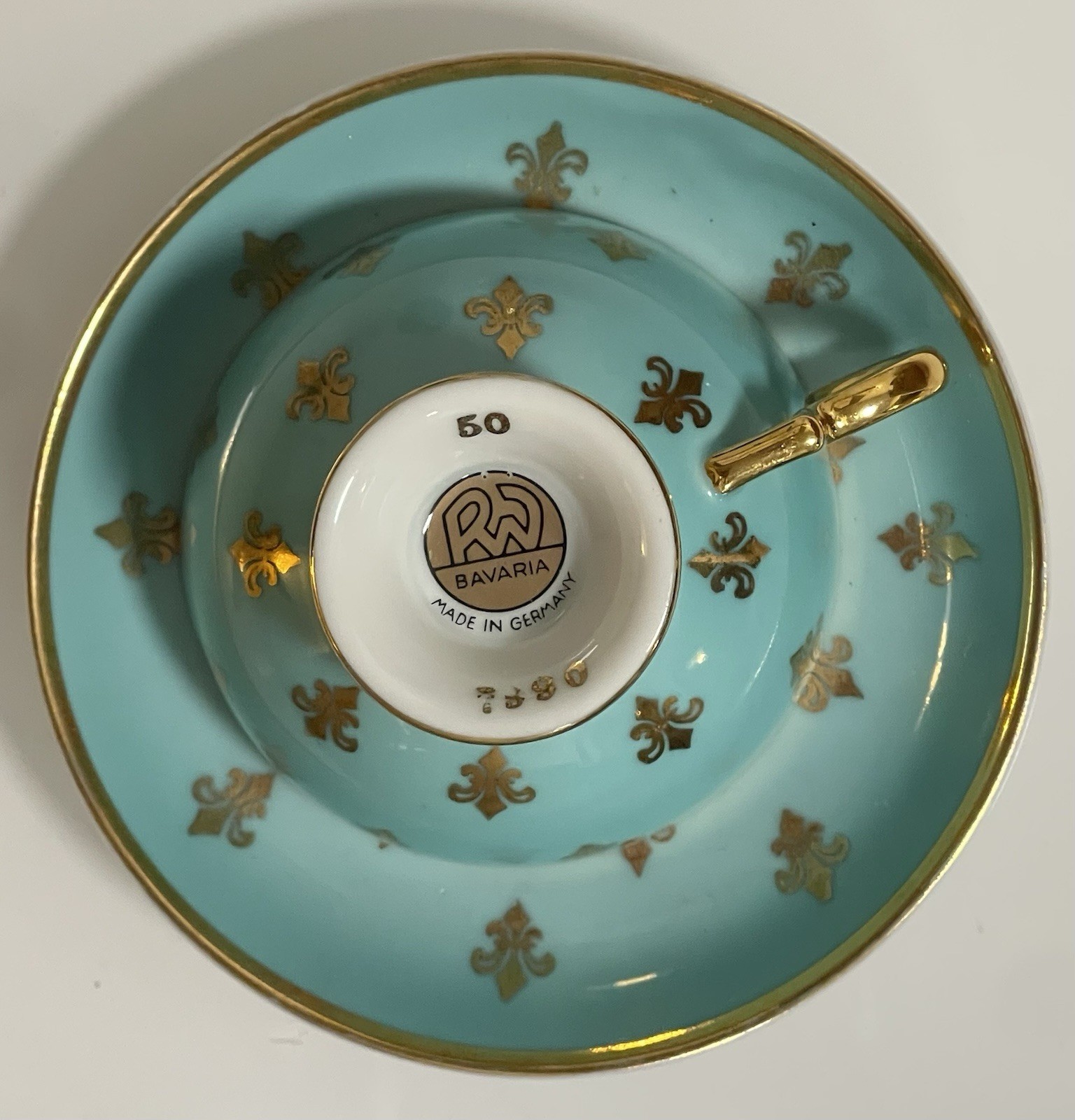 Bavaria Fleur-de-Lis Blue Gold Porcelain Tea Cup & Saucer Set Germany