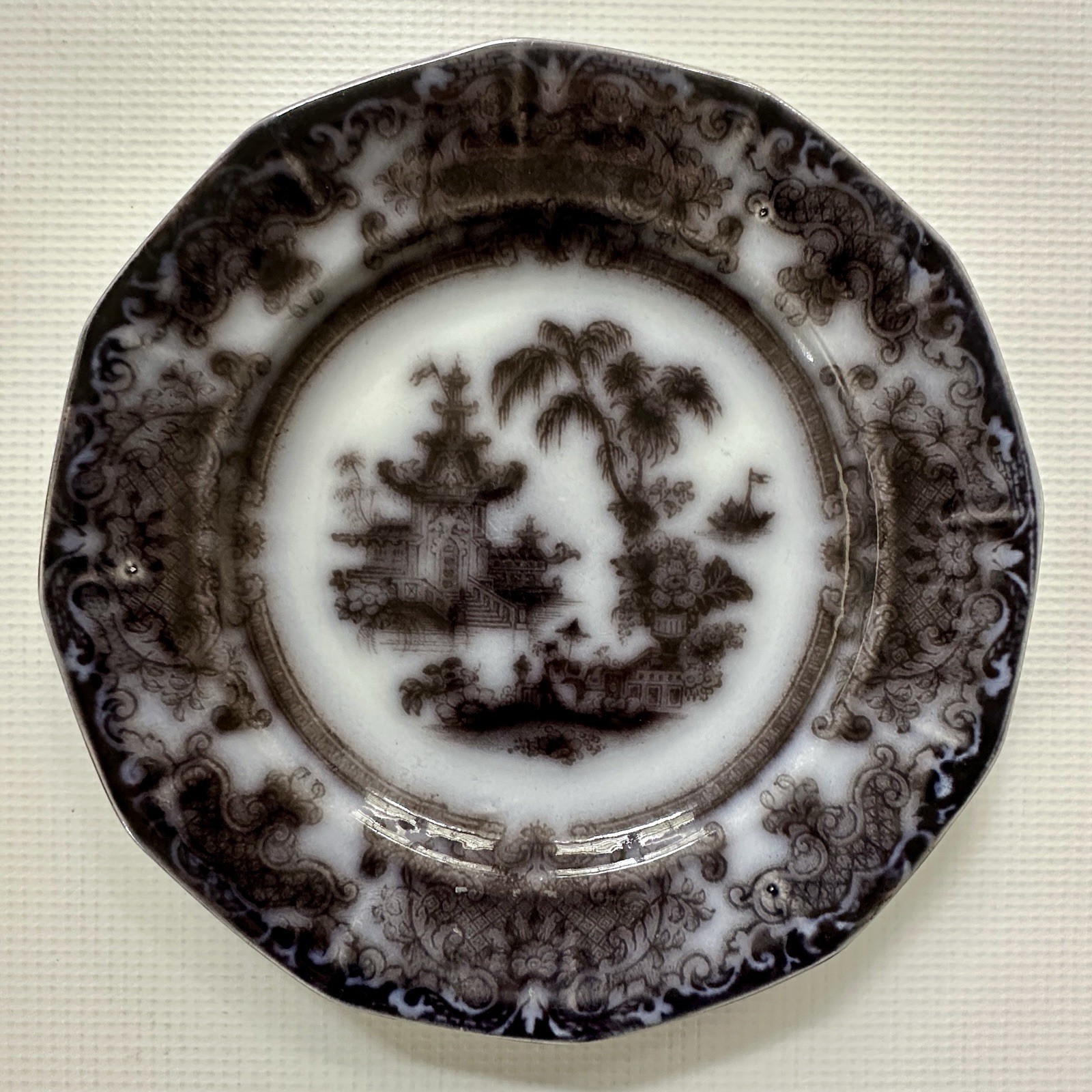Antique Podmore Walker Corean Brown Transferware Dessert Plate 7.75″ c1840