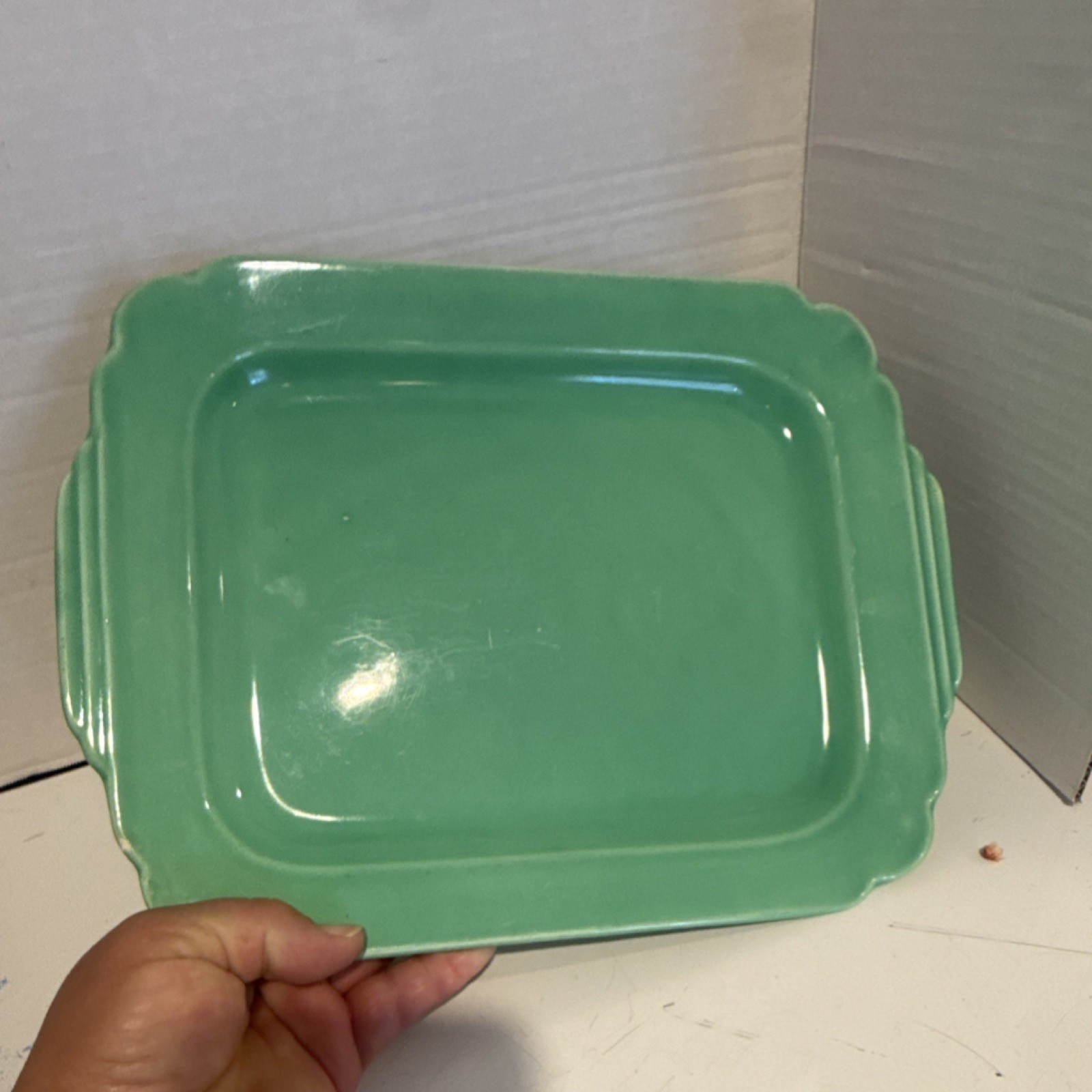 VTG Homer Laughlin Riviera batter tray in original green. Fiesta 11 3/4 inches ￼