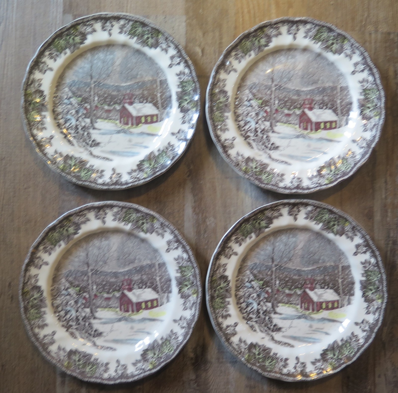 Lot 4 Johnson Bros China The Friendly Village Covered Bridge 9 3/4″ Dinner Plate