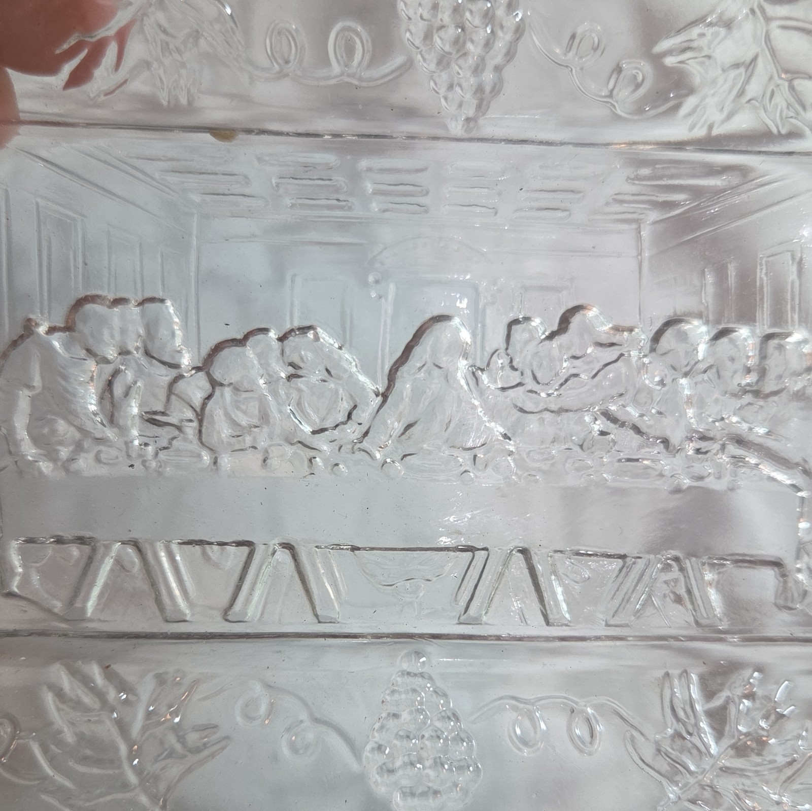 Tiara/Indiana Glass The Last Supper SMALL Butter, Bread, Trinket Tray 5 x 3in