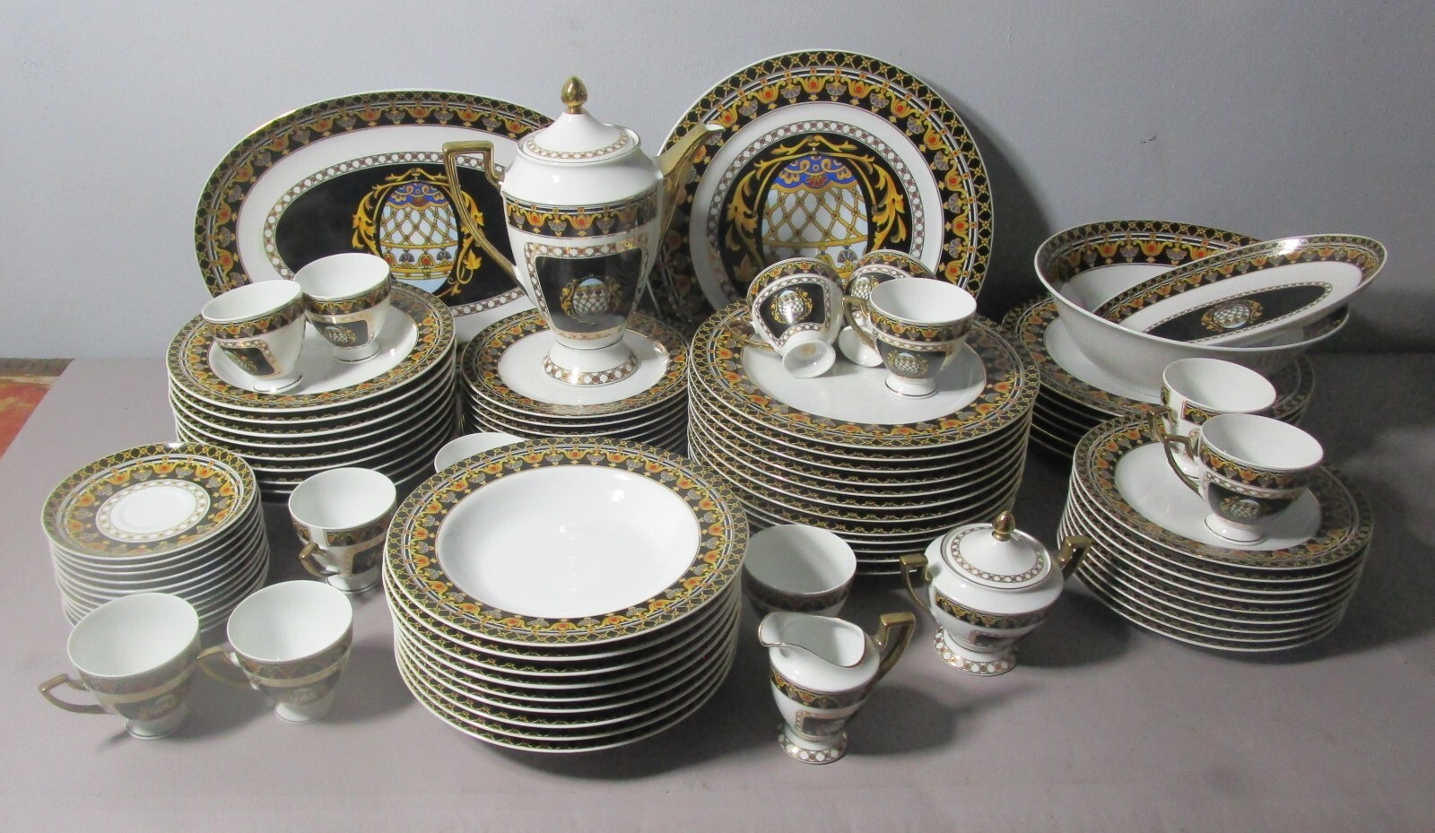 Vintage Unused 86 Piece VERSACE STYLE ITALIAN JUMBO GRUPPO Dinner Set for Twelve