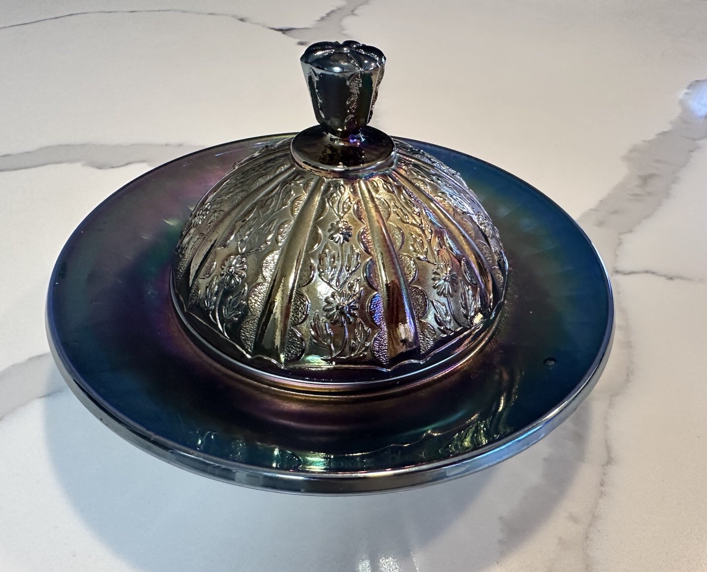 Glass Amethyst Carnival Glass Butter Dish Mixed And Match 2pc Lid Different READ