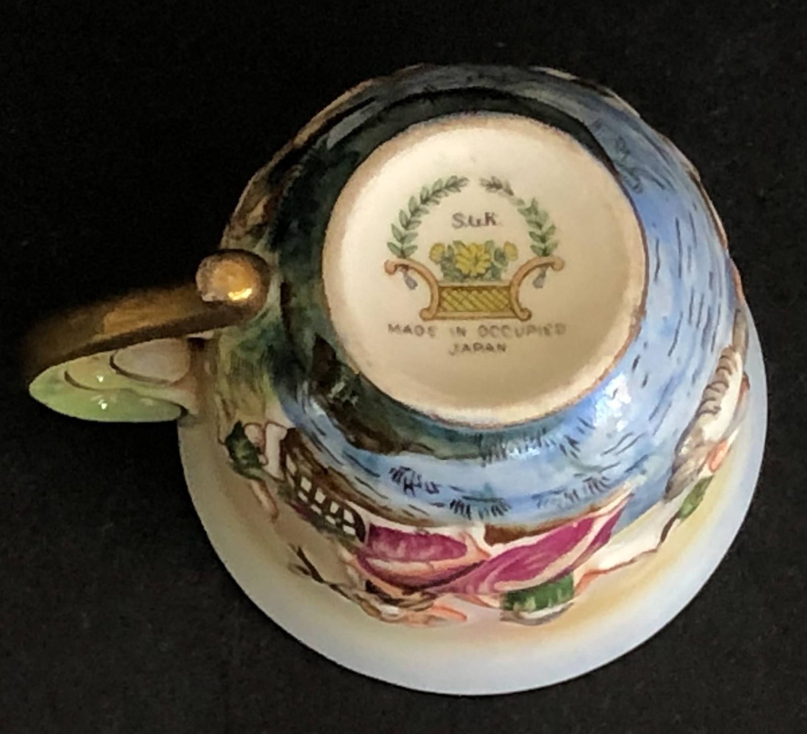 Vtg SGK Demitasse Cup Made in Occupied Japan Embossed Cherub Mermaid Instruments