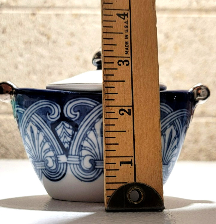 Bombay Blue White China Sugar and Creamer Platinum Trim Lid with Sugar Bowl