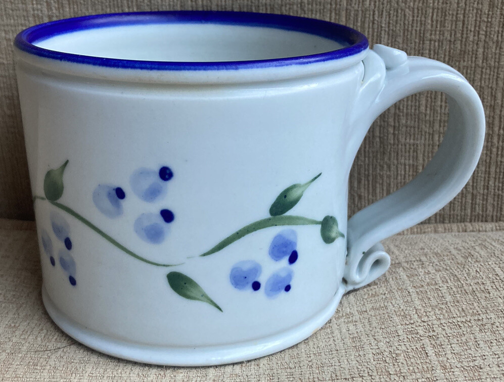 Vintage 1990 Sturgeon River Pottery SRP Signed Mug Coffee Cup Plant Blue Berries