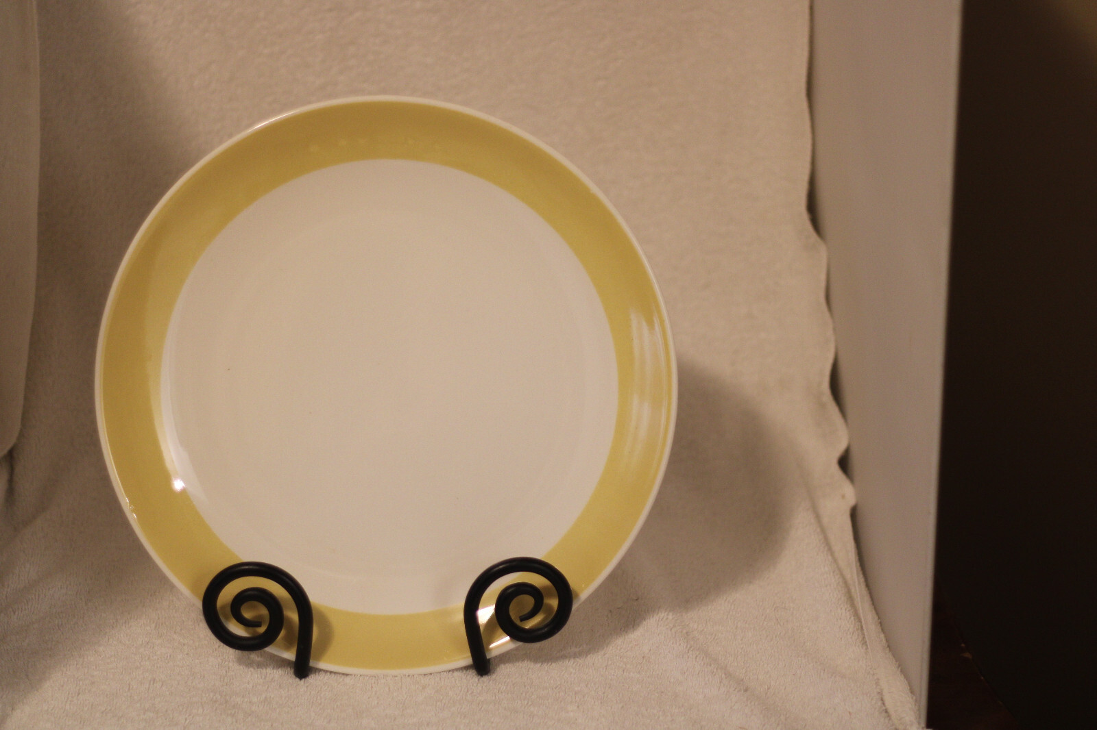 Round Yellow Rim , White, Ceramic Platter, 12 1/4 “, Made in USA, Pre Owned