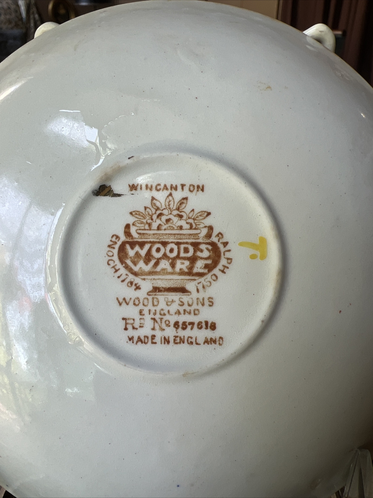 Vintage Wood Sons WINCANTON 3 Saucers Blue Rust gold trim Woods Ware