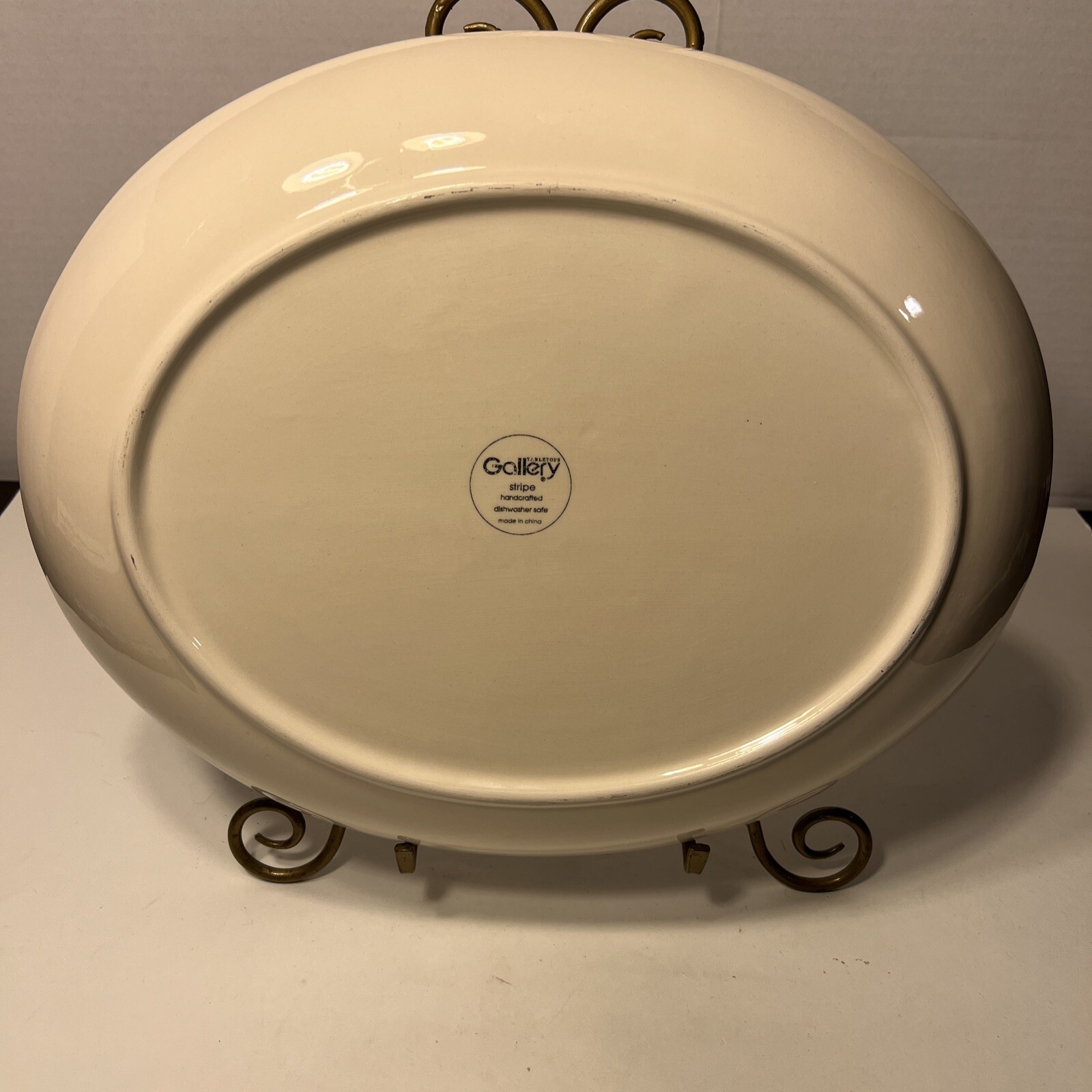 Tabletops Gallery Huge Striped 15.5 Diameter Serving Bowl Hand Painted NICE