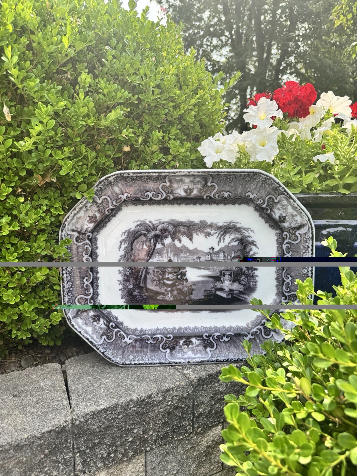 Antique Staffordshire Washington Vase Pattern Platter, P W & Co. (1834-1854)