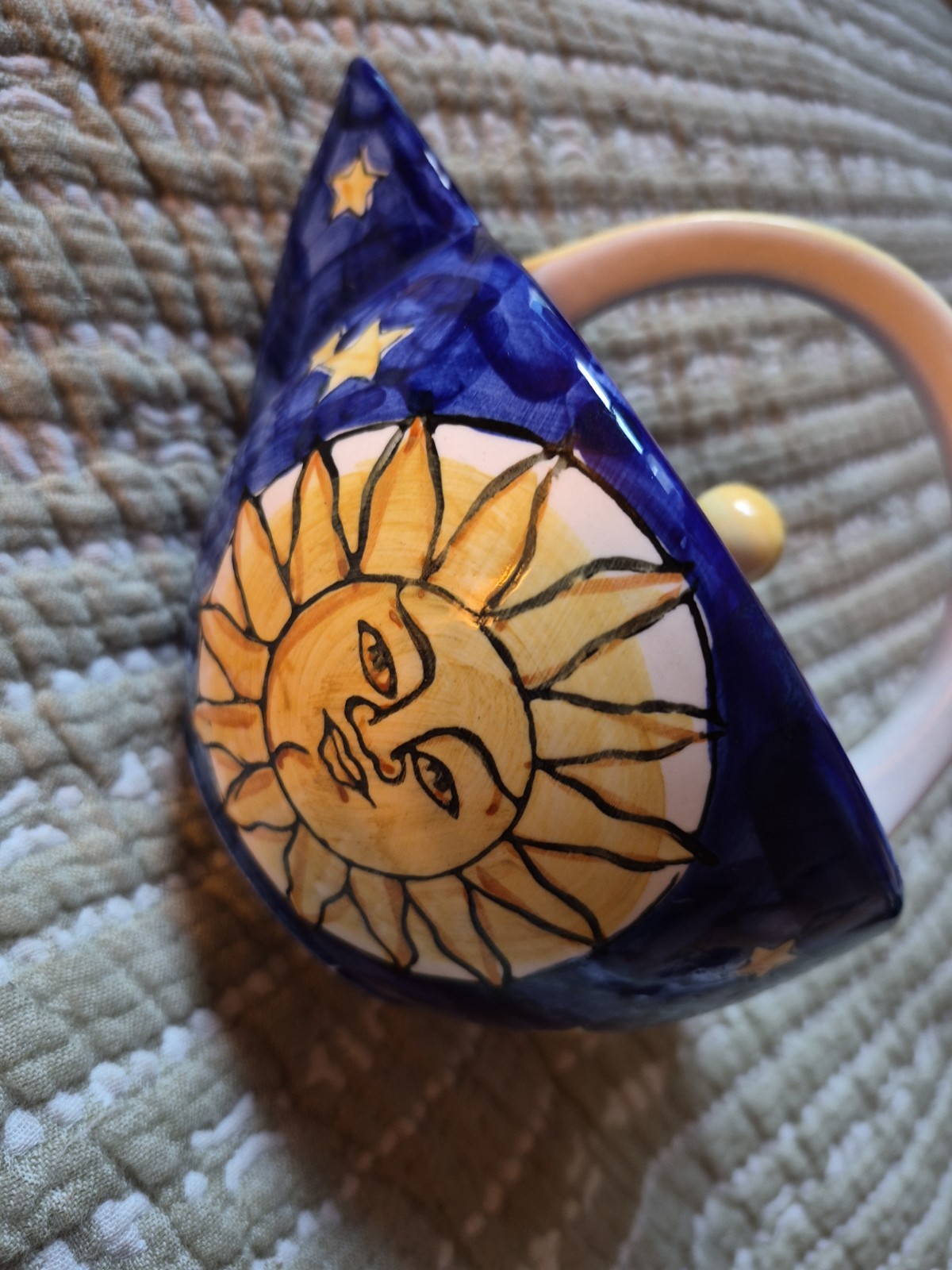 Cobalt Blue With Yellow Celestial Teapot 7 Inches Across