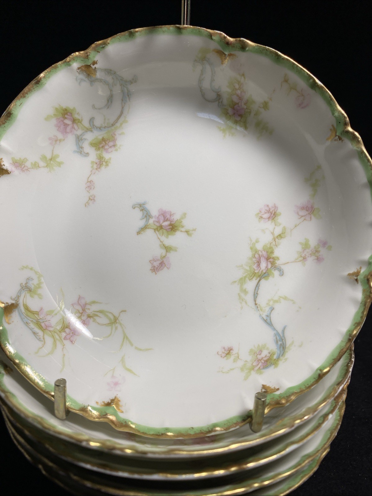 Limoges French Haviland Shabby Chic Dessert Bowls Gold Edge 5” X 5 @53