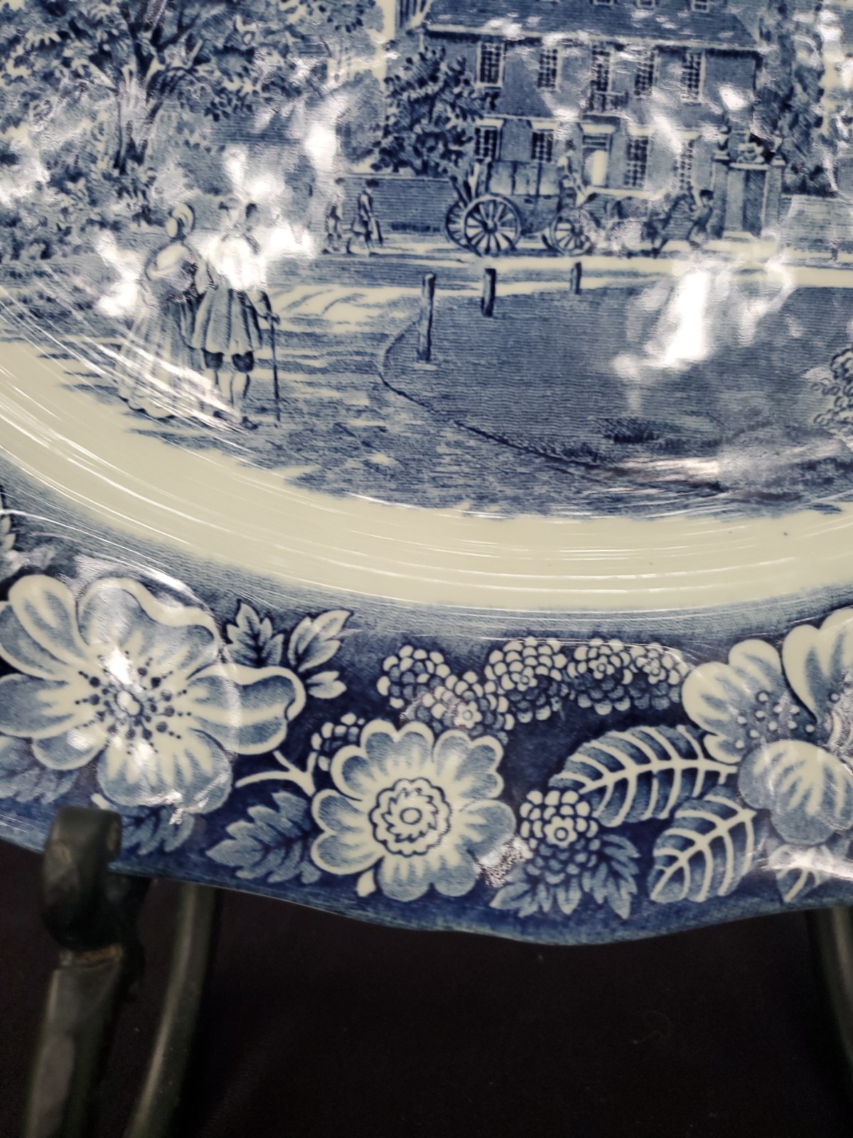 VTG Liberty Blue White Staffordshire Transferware Ironstone Oval Platter 12″