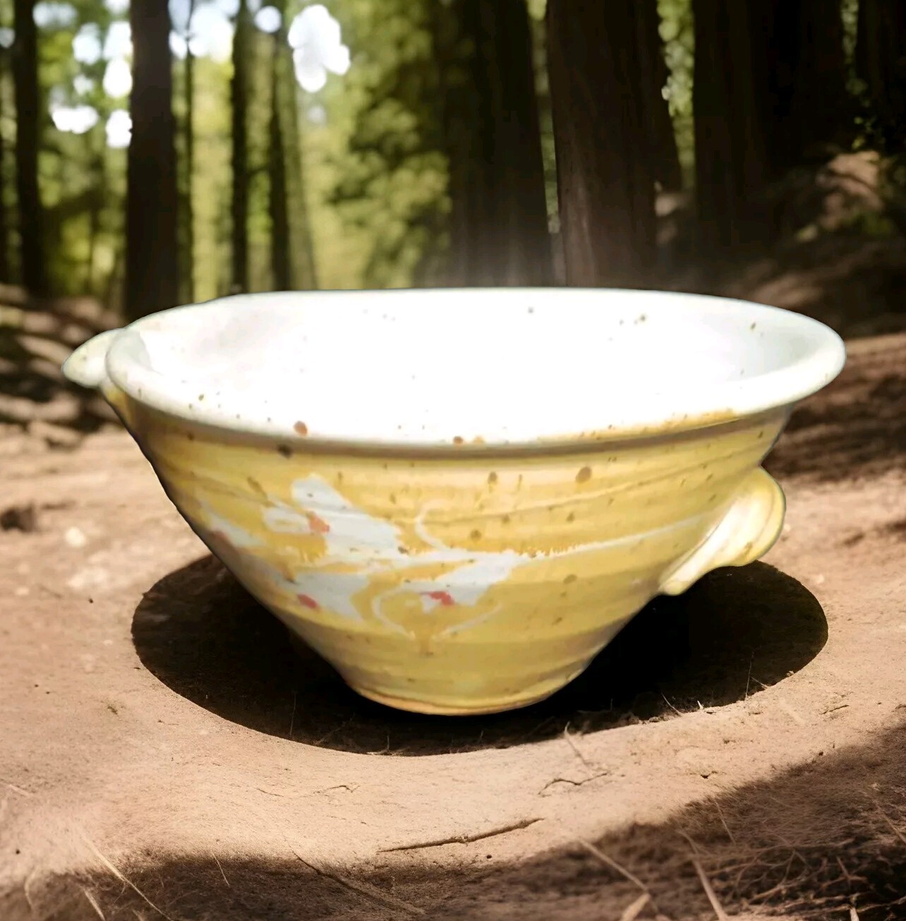 Pottery 8.25”W Mixing Bowl With Spout Floral Decor 4.25″H
