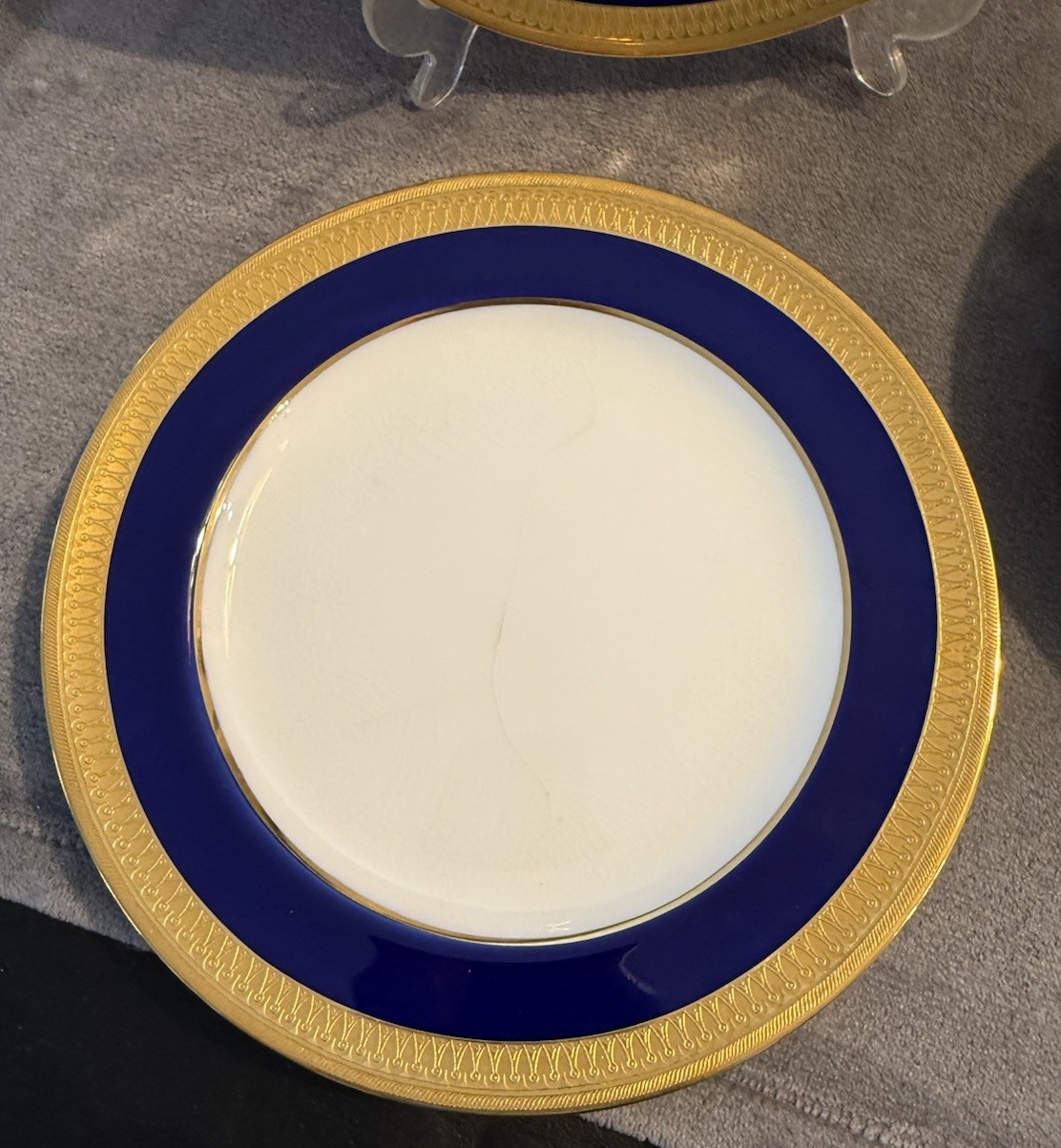 Vintage Minton England Cobalt Blue Heavy Gold Gilt Plates Set of 9, 8 7/8”