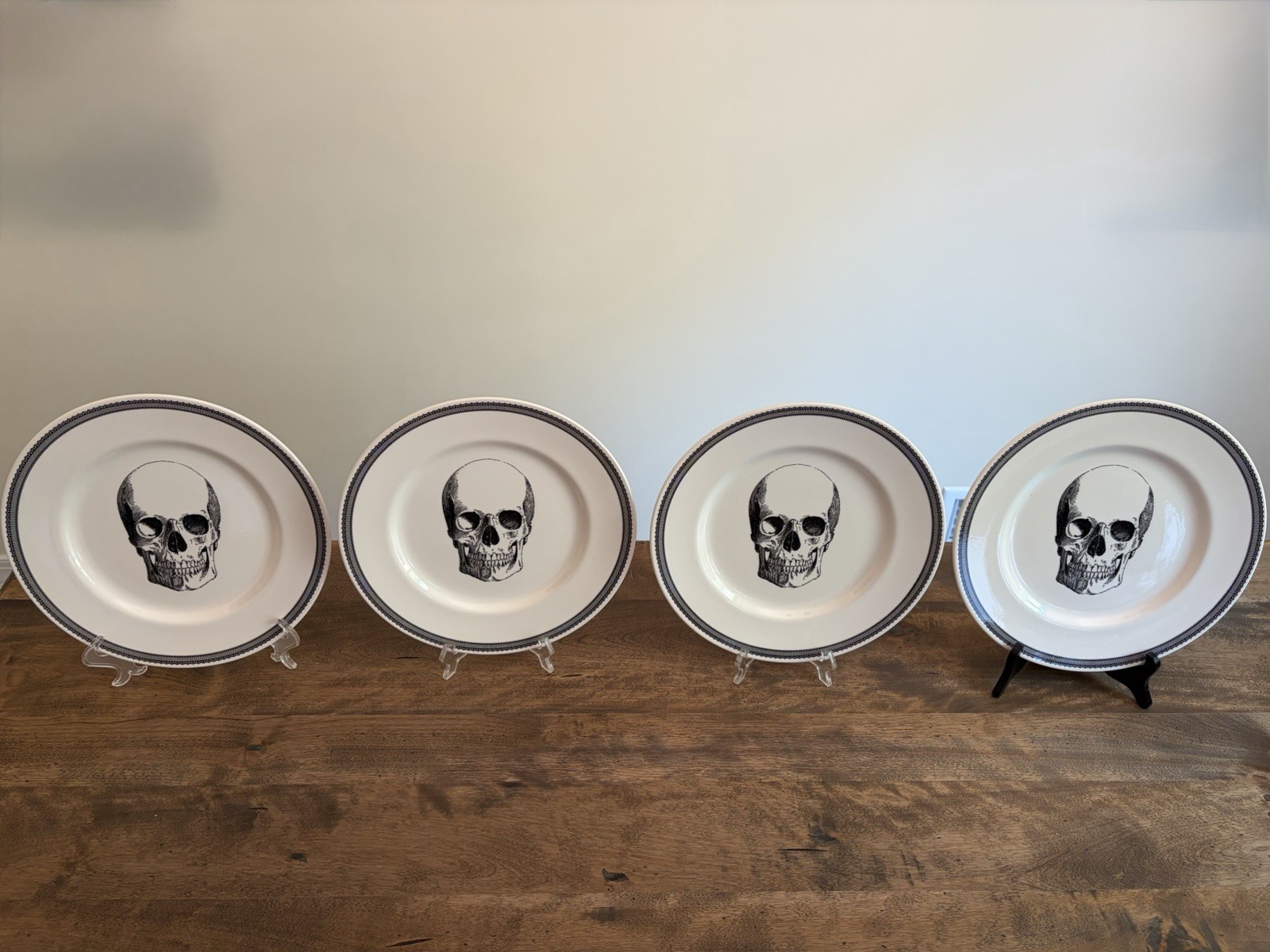💀 Royal Stafford Skull Dinner Plate Set of 4 Made in England Halloween Plates
