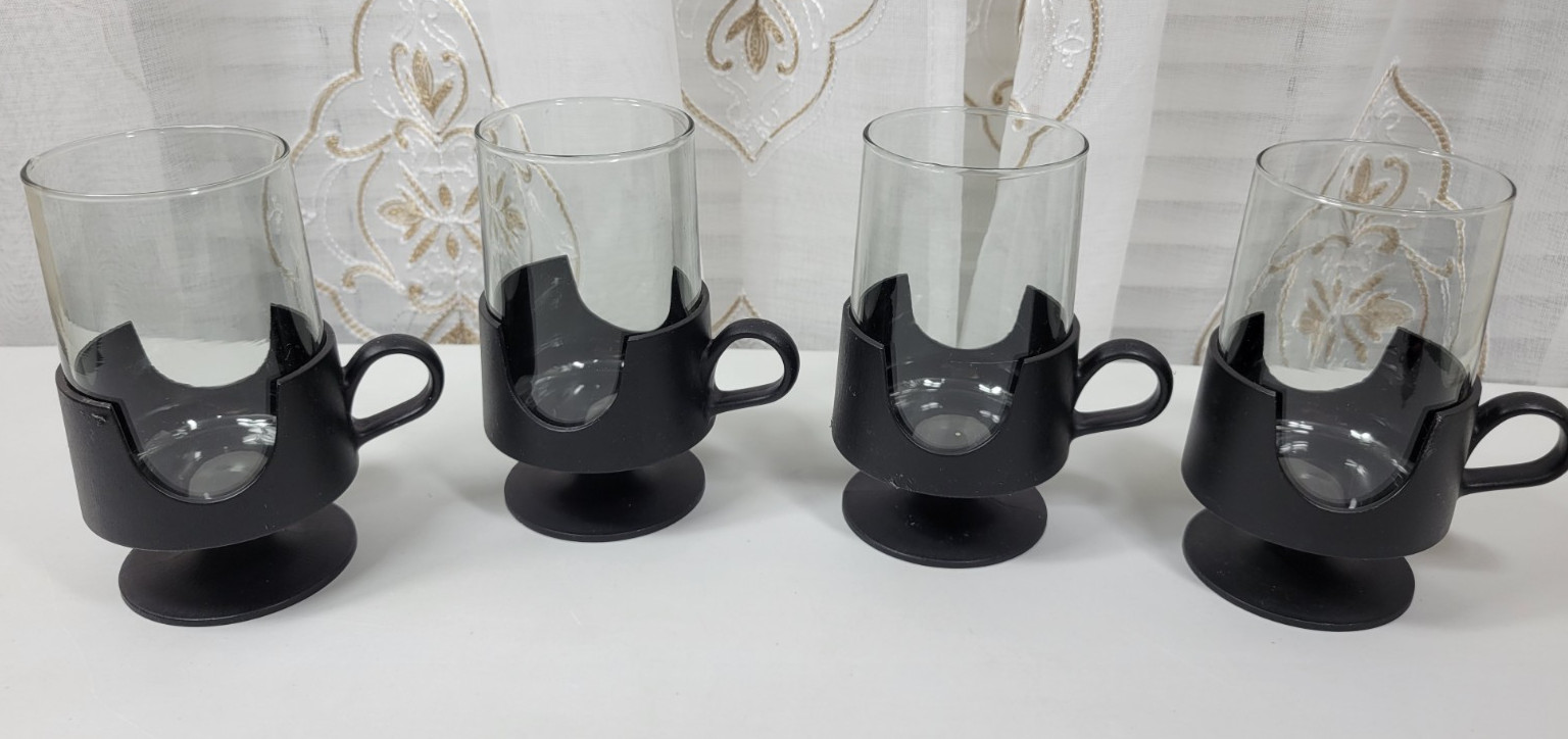 VTG MCM 70’s 4-Corning Glass Snap Cups & Holders 5″