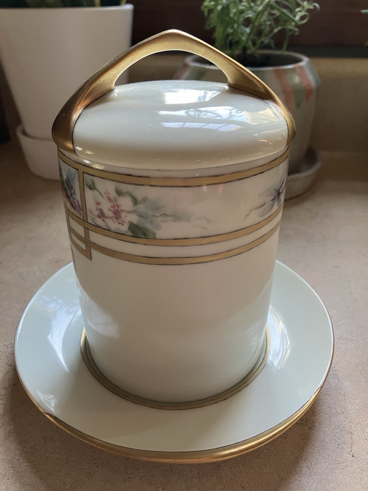3pc Art Deco Rosenthal Donatello Bavaria Condensed Milk Holder Gold Porcelain