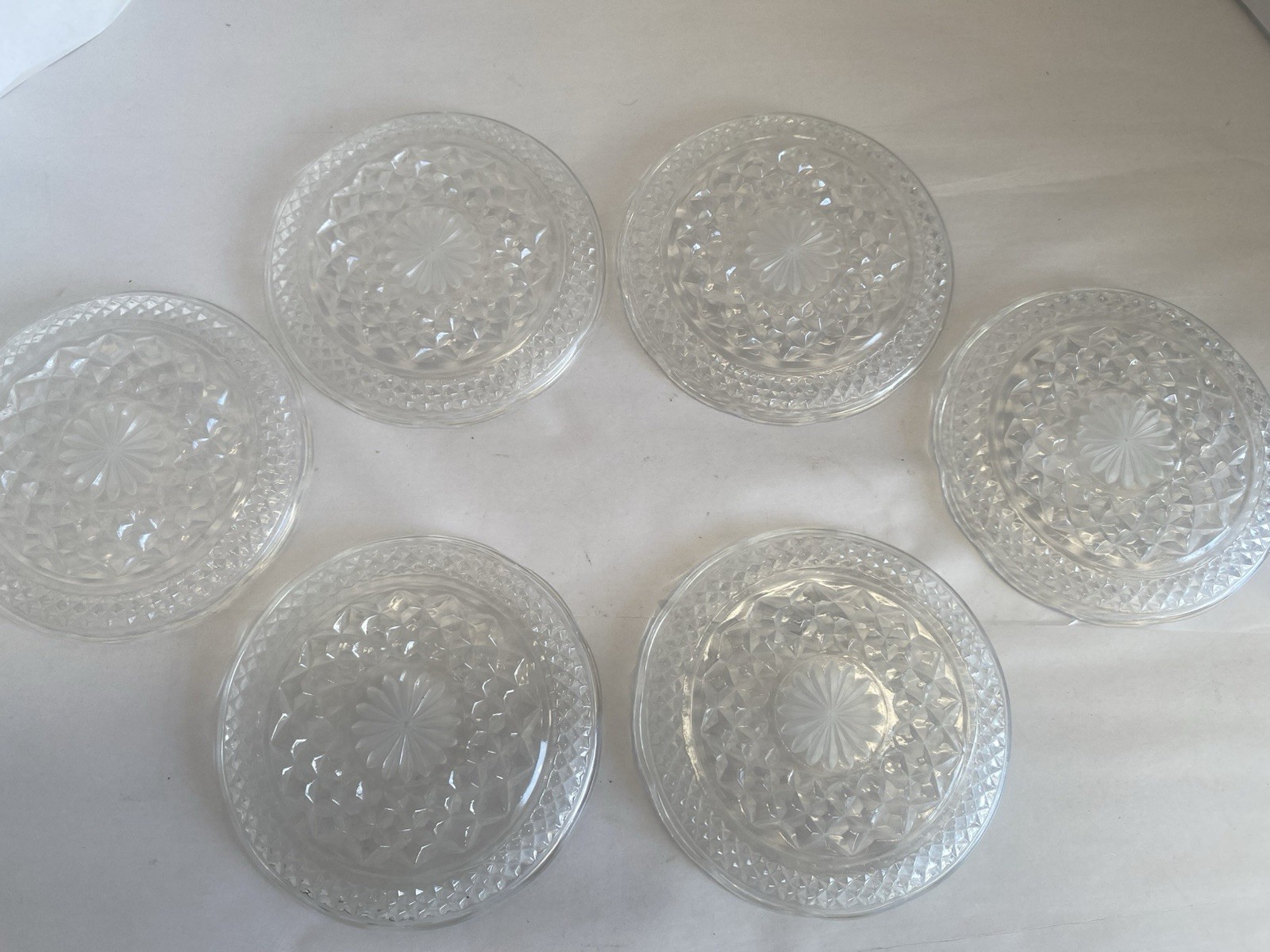 Vintage Set Of 6 Anchor Hocking Wexford 6” Glass Dessert Plate Scalloped Edge