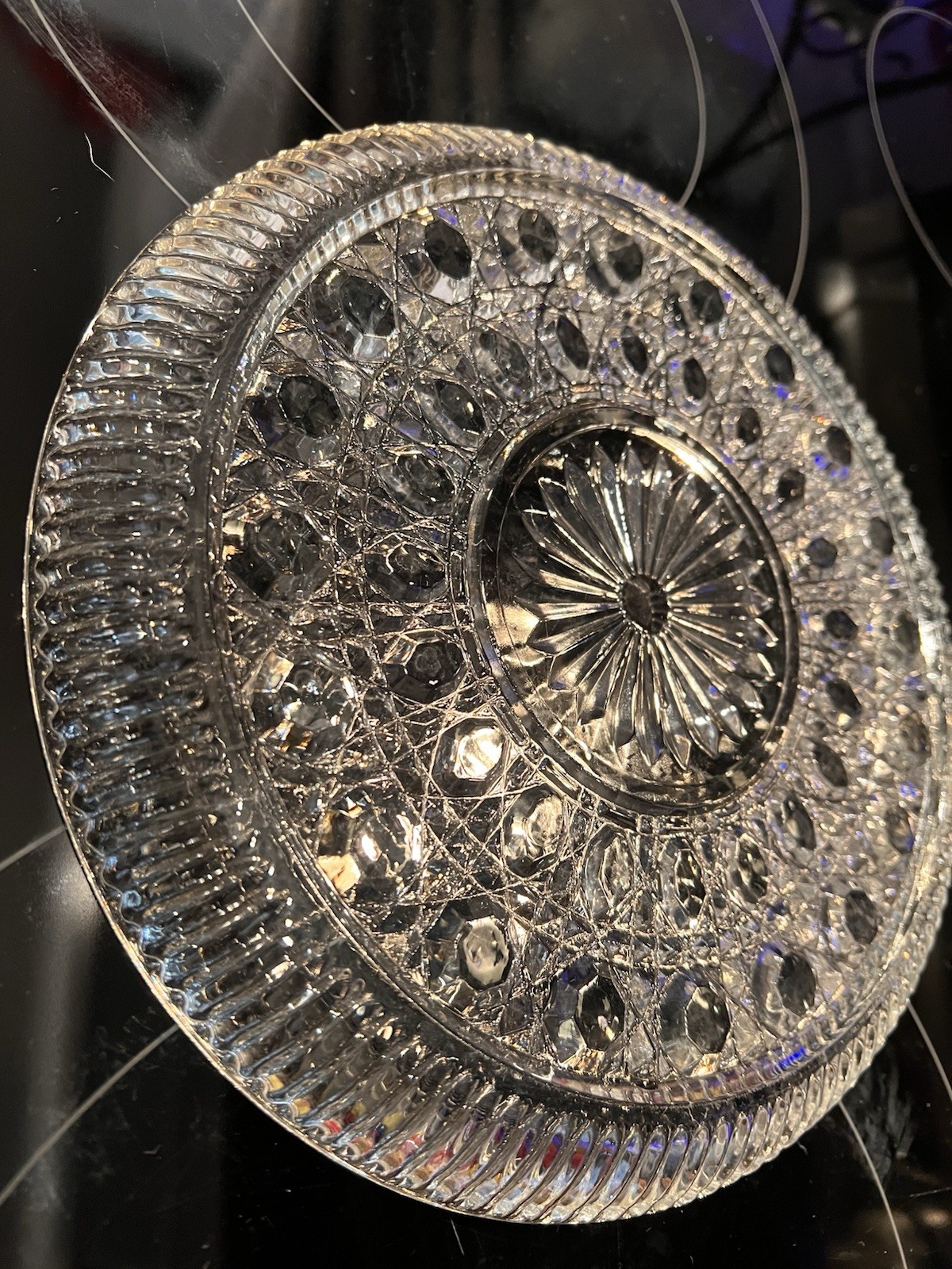 Vintage Federal Glass Windsor Clear Plate Platter Button & Cane Pattern 9″
