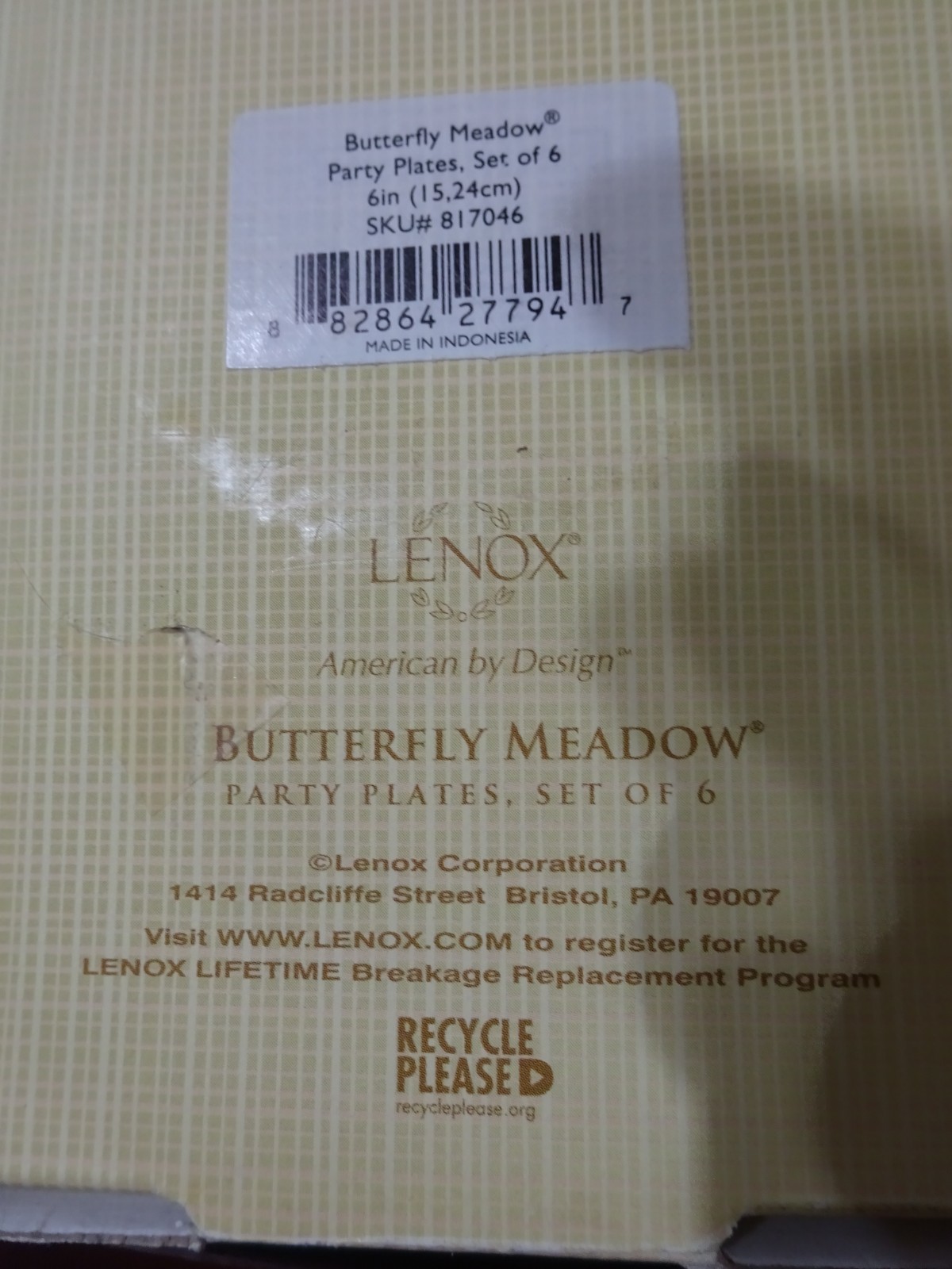 Lenox Butterfly Meadow Party Plates Set of 6 –6″ Porcelain–Box & Paperwork K40