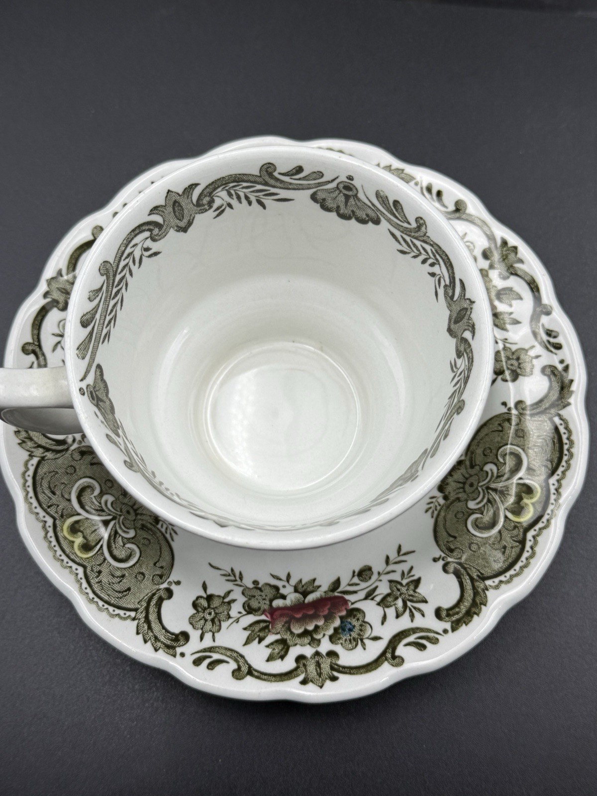 Ridgway Staffordshire Windsor England Cup & Saucer Set Floral Green Brown Red