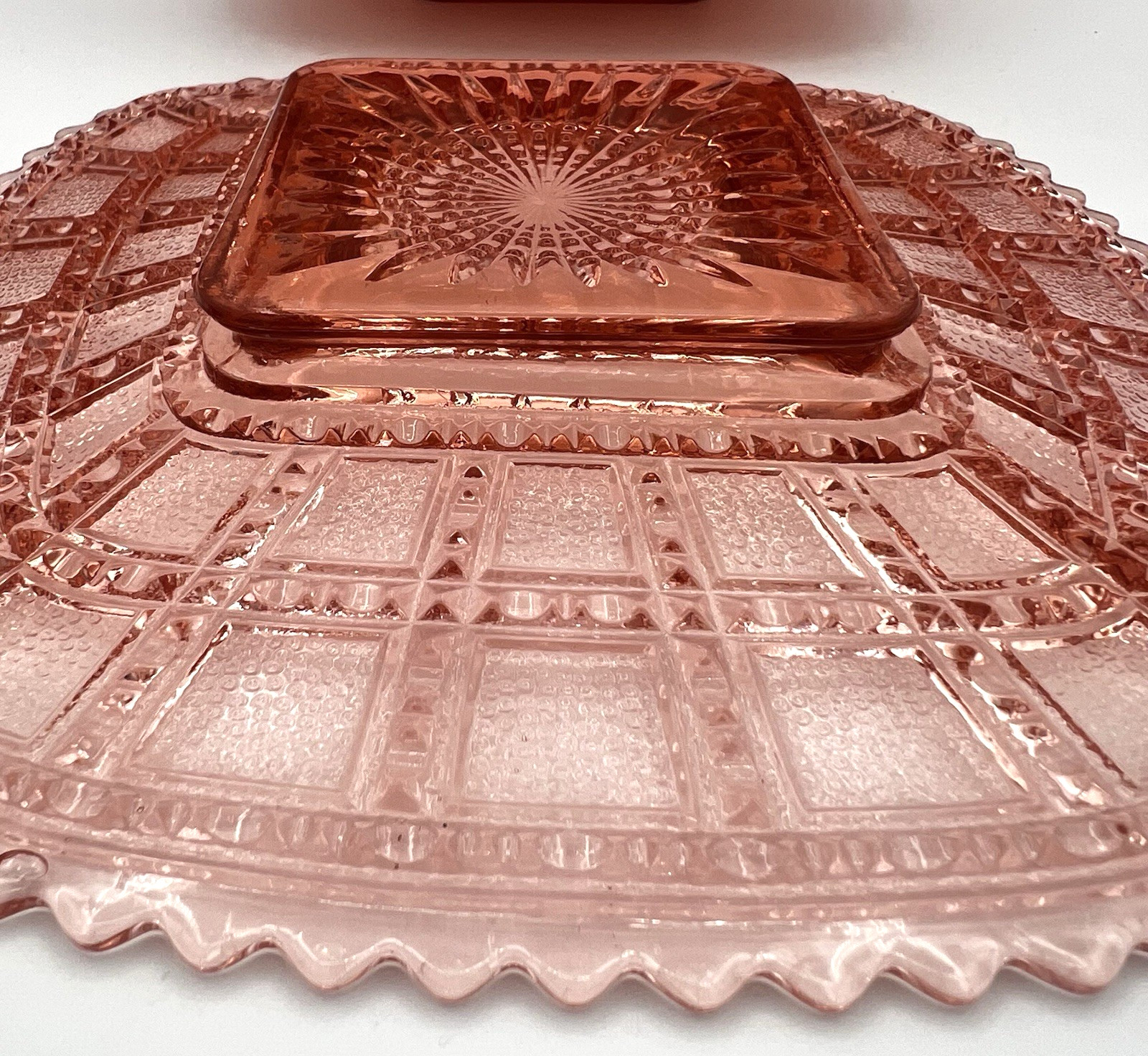 1 Imperial Glass Pink Depression Glass Beaded Block 7.75 in Plate Vintage 1930s