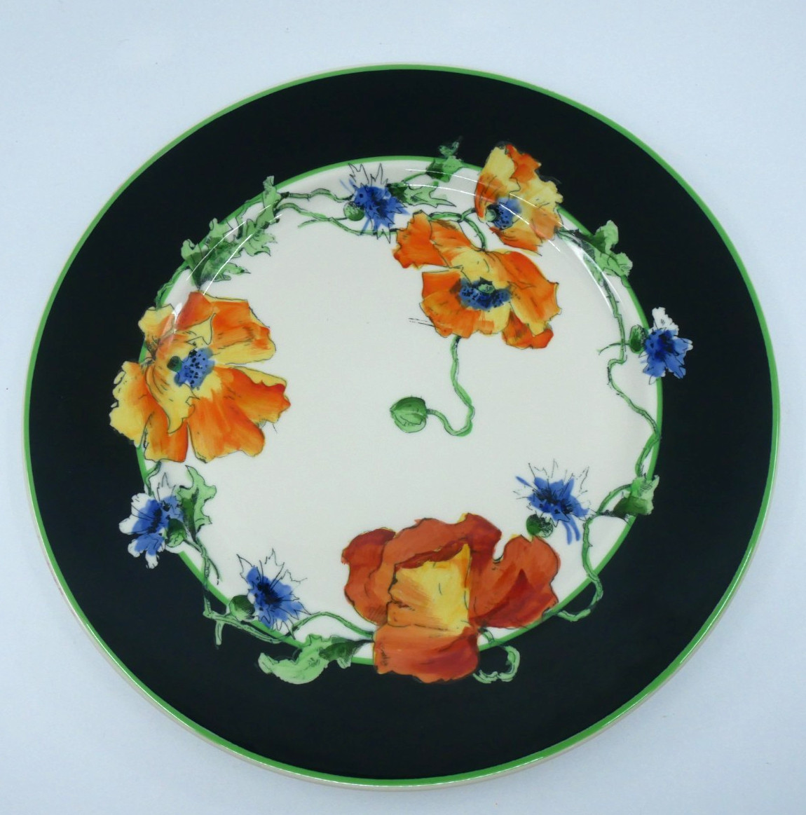 Vintage Syracuse Old Ivory Nature Study Poppies Dinner Plate #3 Black & White