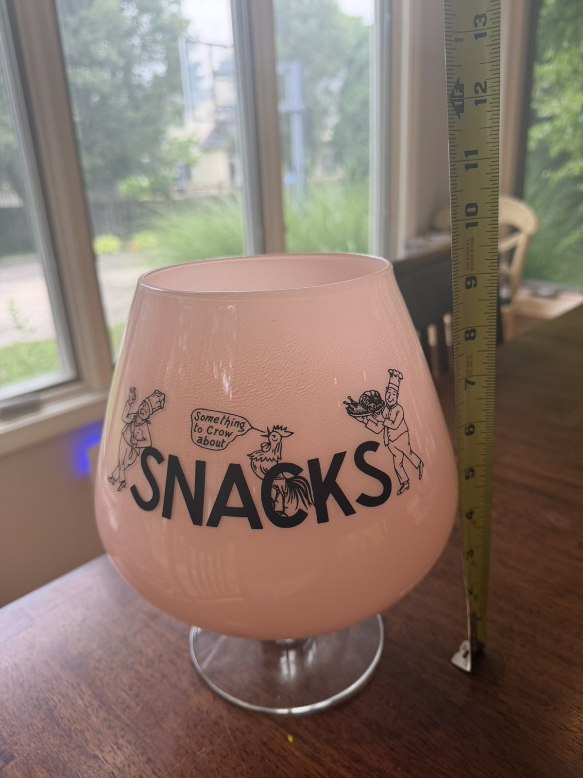 VTG Pink Frosted Glass SNACKS Pedestal Bowl Party Snack Dish West Virginia Glass