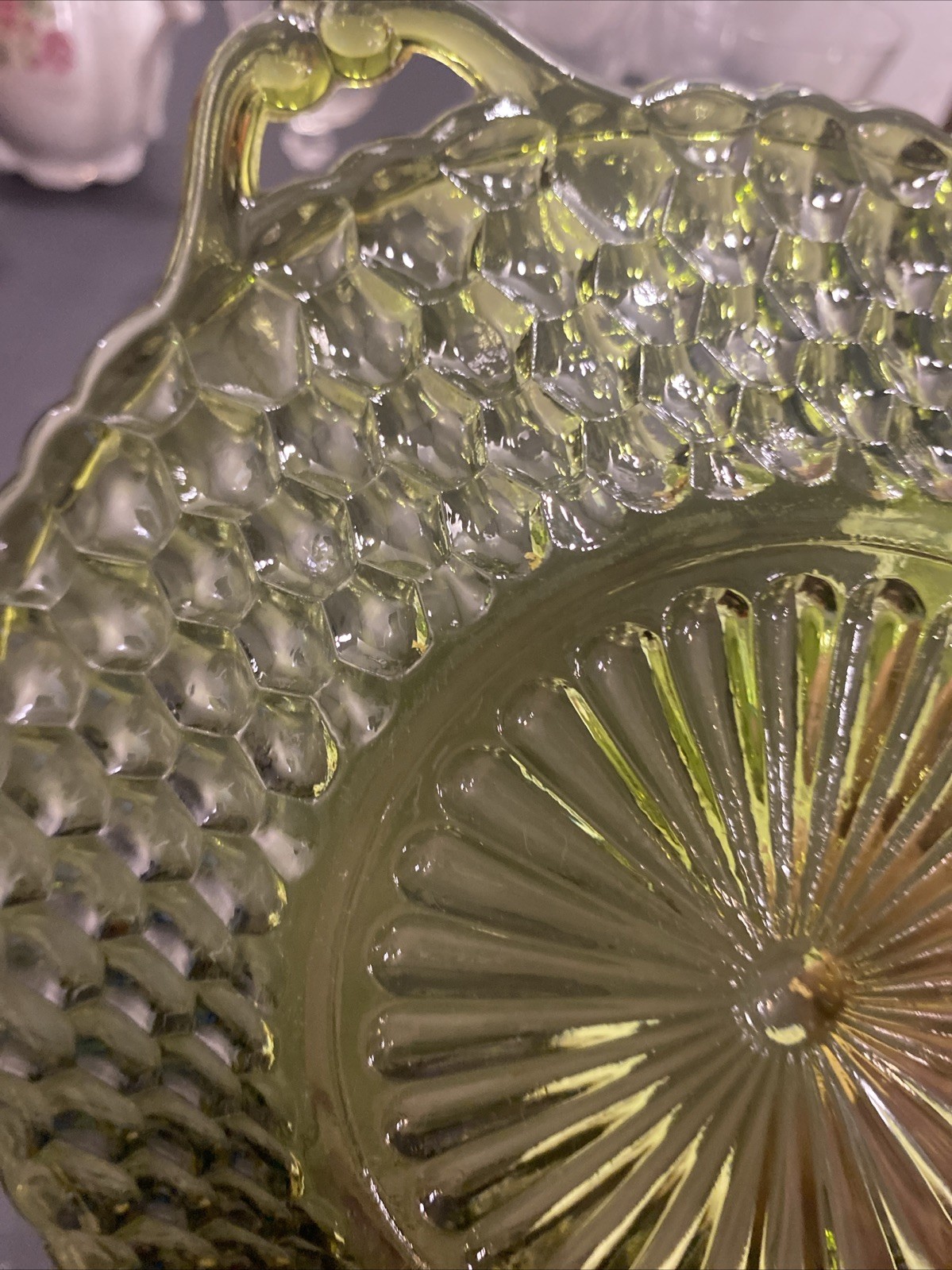 Trinket Candy Bowl Dish Plate Vtg Indiana Depression Glass Green Decor MB