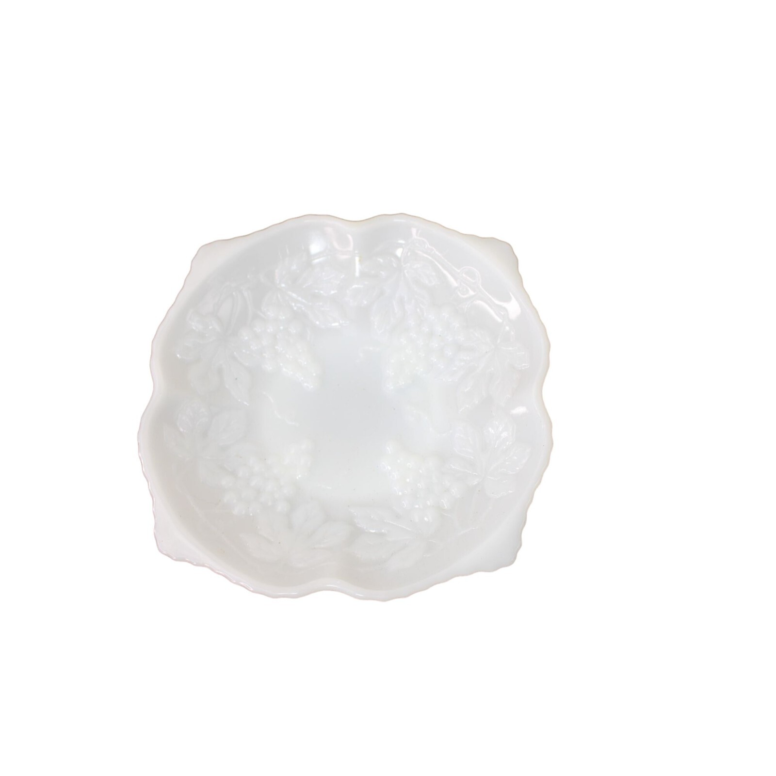 Anchor Hocking Milk Glass Grapes Dish Vintage Square Scallop 91842