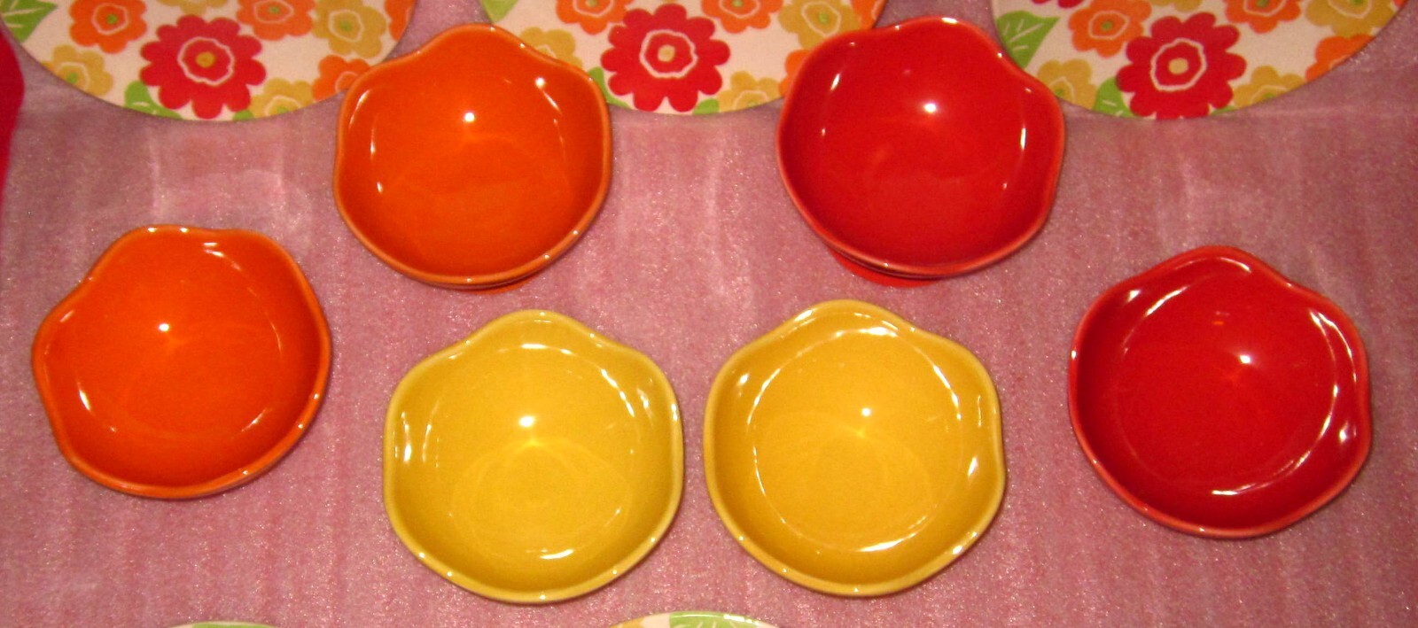 12 PC SET CRATE & BARREL BARBARA EIGEN 6 PLATES + 6 FOOTED BOWLS MOD FLOWER POP