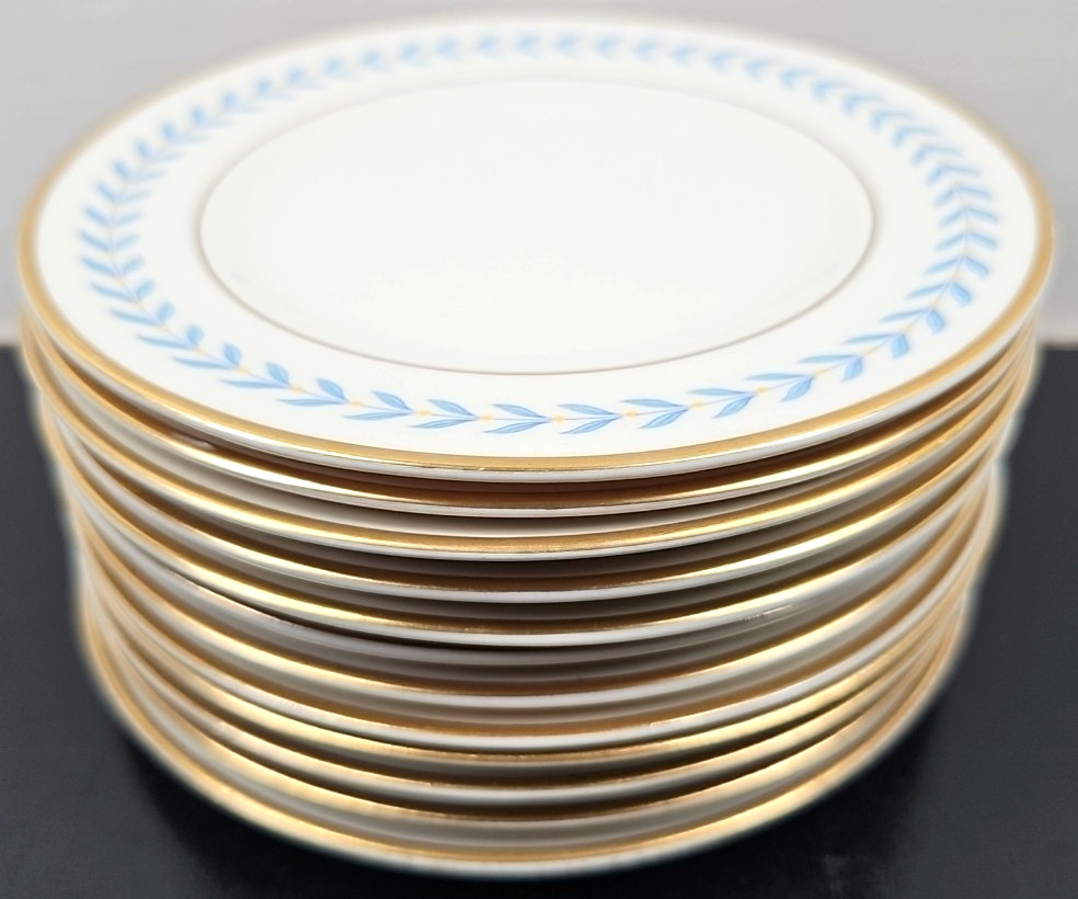 12 Syracuse China Sherwood Bread Plate Set Vintage Old Ivory Blue Laurel MCM Lot