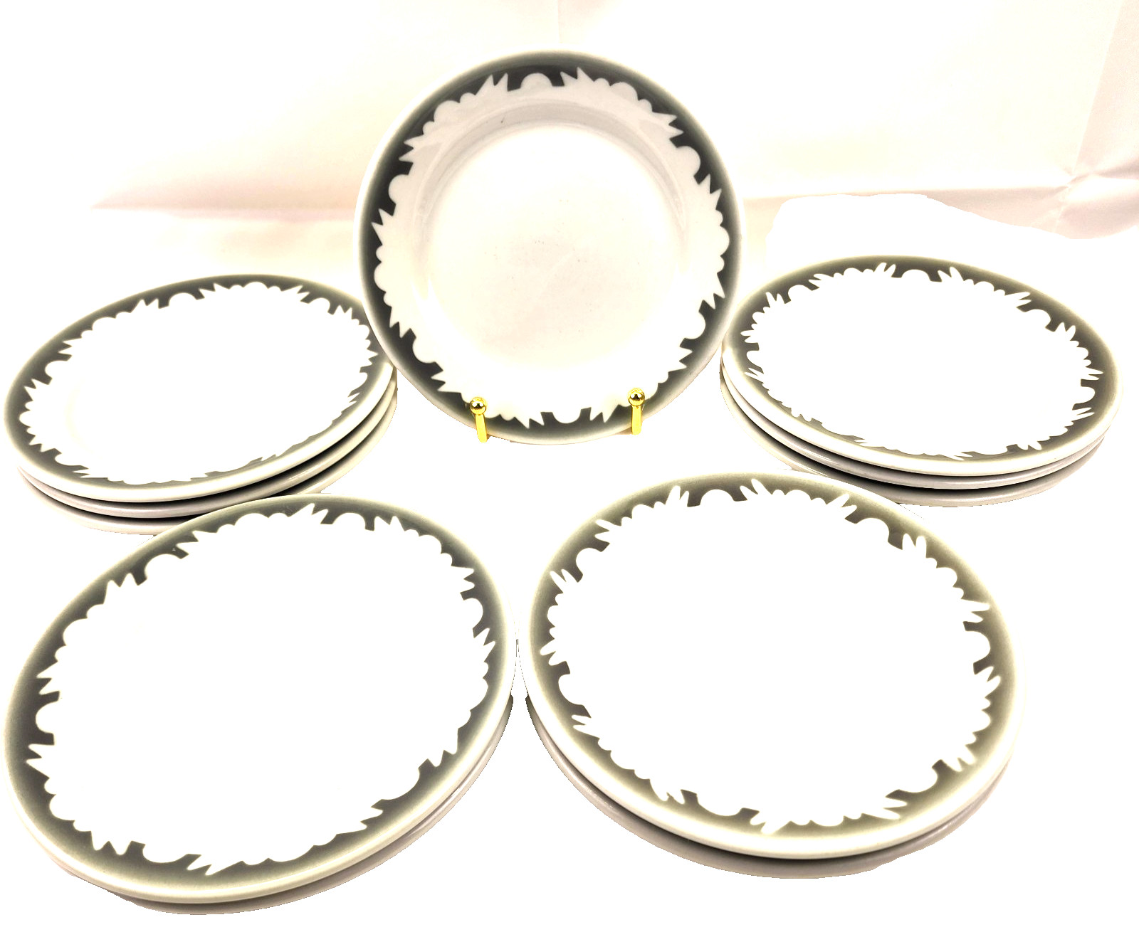 11 Shenango Rimrol Gray Plates 6 3/4 Inches Rare Color!