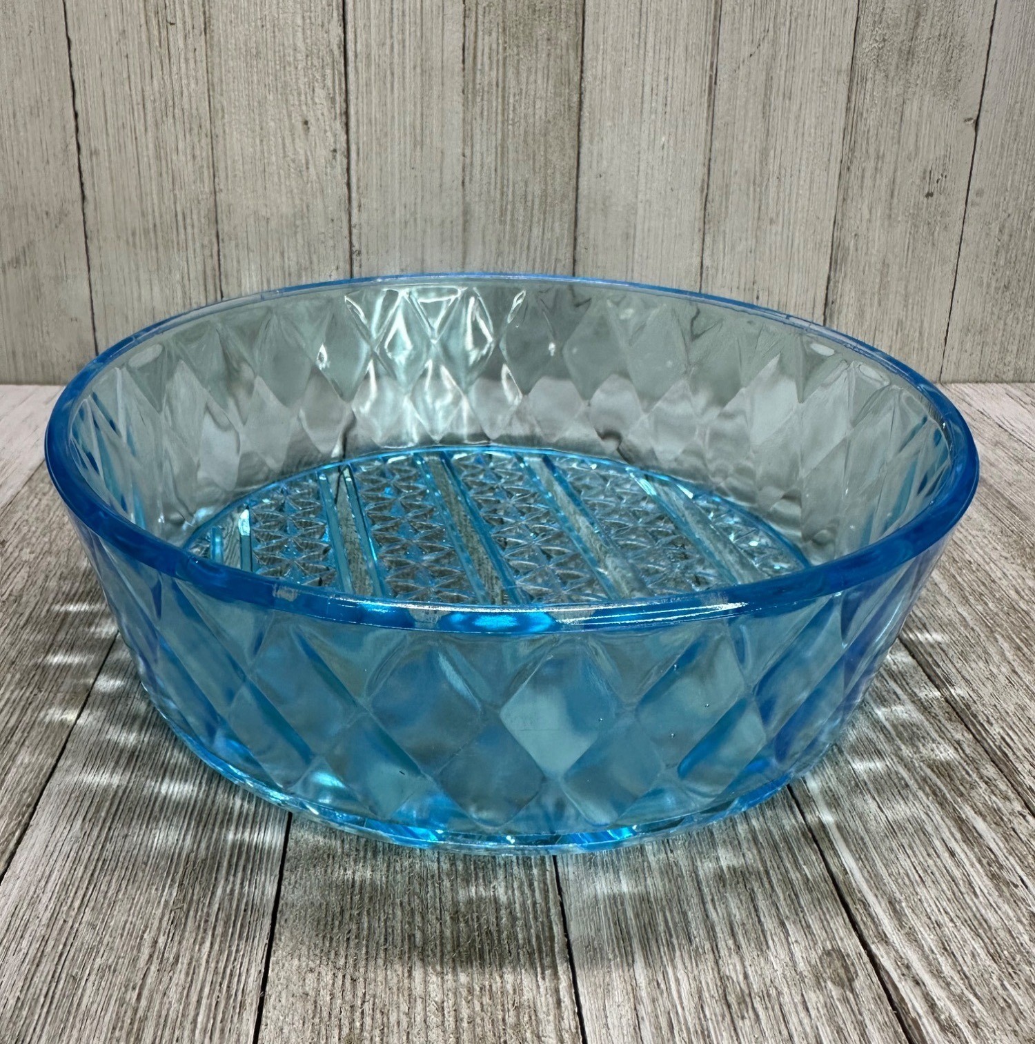 Vtg EAPG Bryce Brothers Style Bowl Diamond Quilted Pattern Sky Blue Glass 8″ DIA