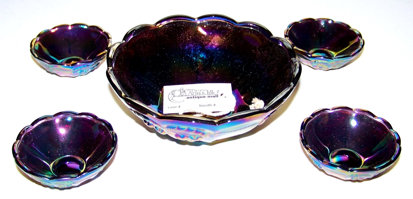 VINTAGE Mosser Glass Cherry & Cable Mini Bowl Set of 5 Amethyst Carnival rare