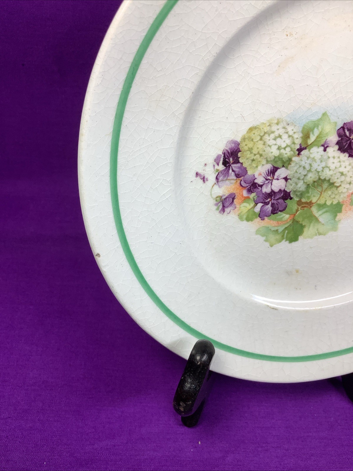 Set 8 Antique Semi Porcelain 6 1/4” Dessert Plates Hydrangea & Violets 410