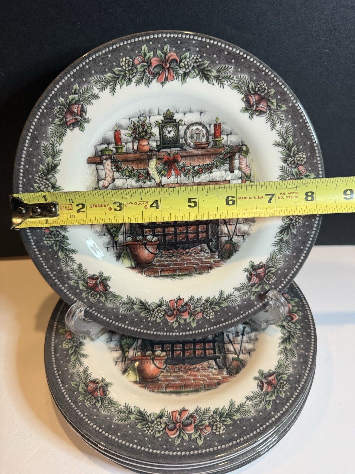 Royal Stafford Christmas 1791 Fireplace Salad Plates 8.25” England Set of 6
