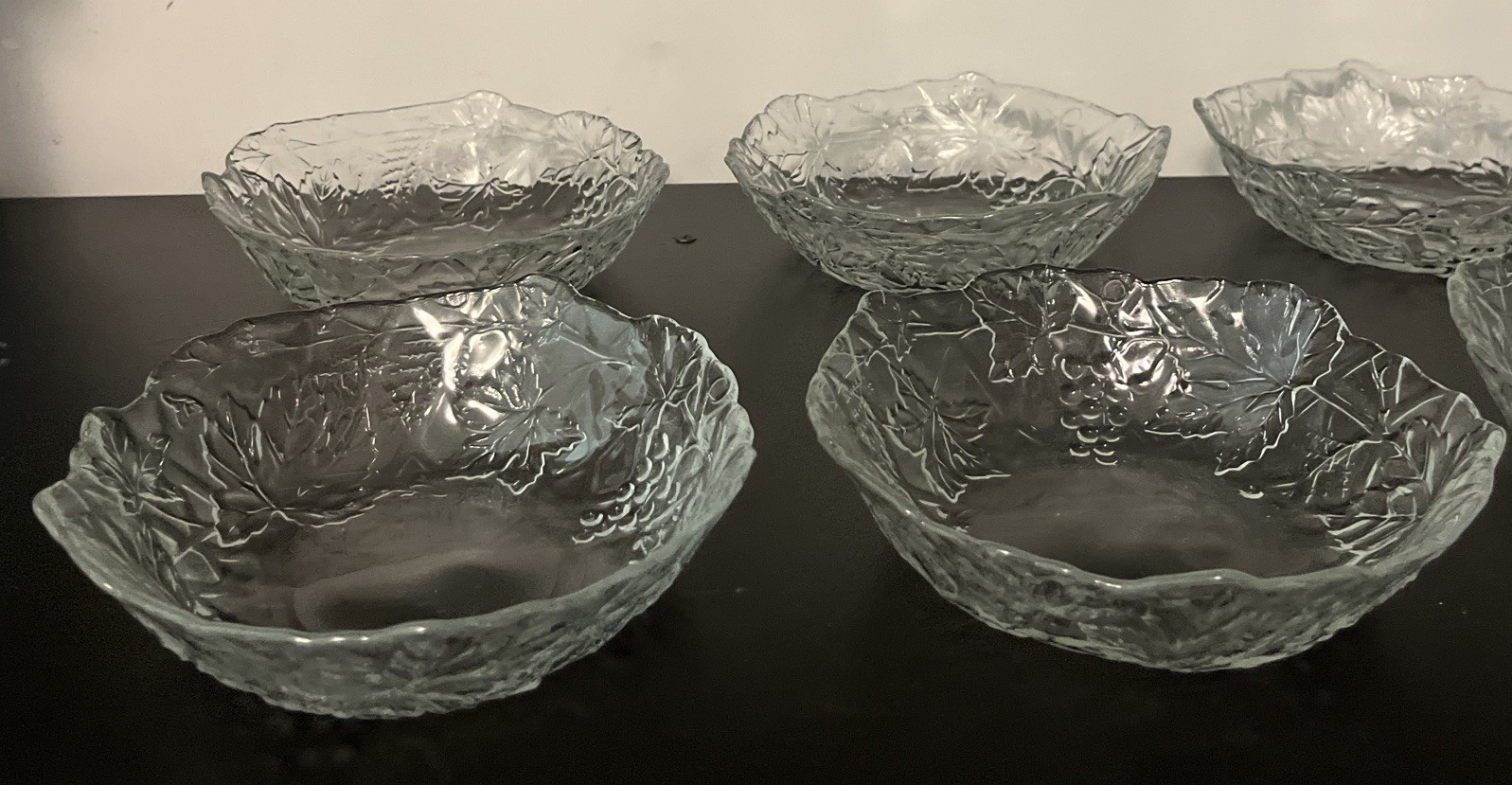 8 Mallory Vintage Clear Glass D’Arques Cereal Bowls Cristal Grapevine Durand