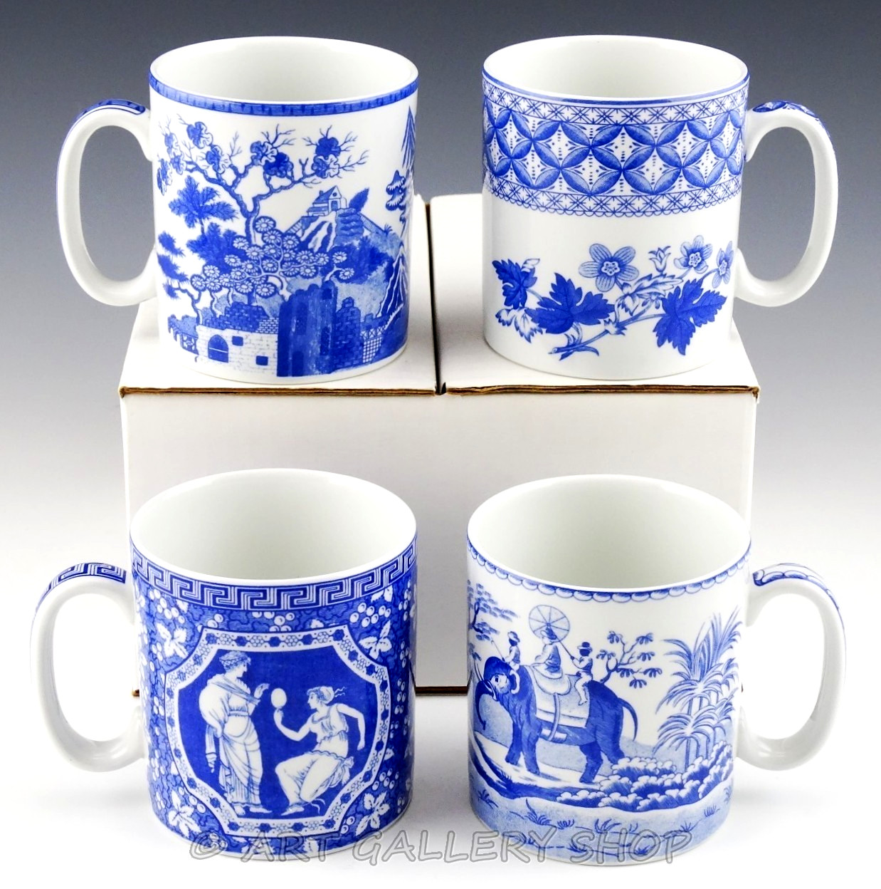 Spode BLUE ROOM COLLECTION MUGS Geranium, Indian Sporting, Greek, Gothic Castle