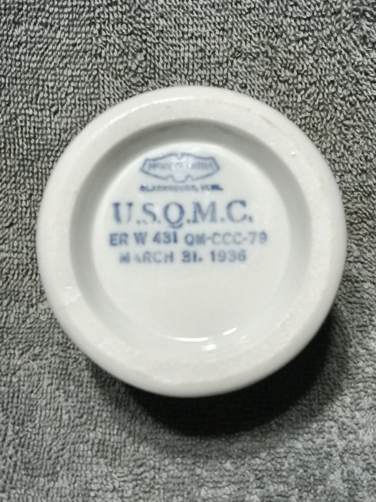 U.S.Q.M.C. Condiment Dish, Dated March 31, 1936