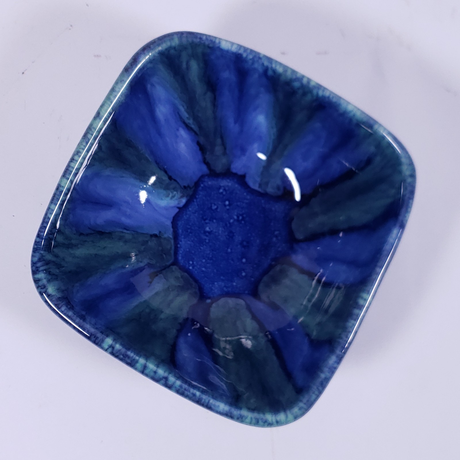 DRYDEN Hot Springs Arkansas Pottery Blue Green Drip Glaze Bowl TRINKET DISH