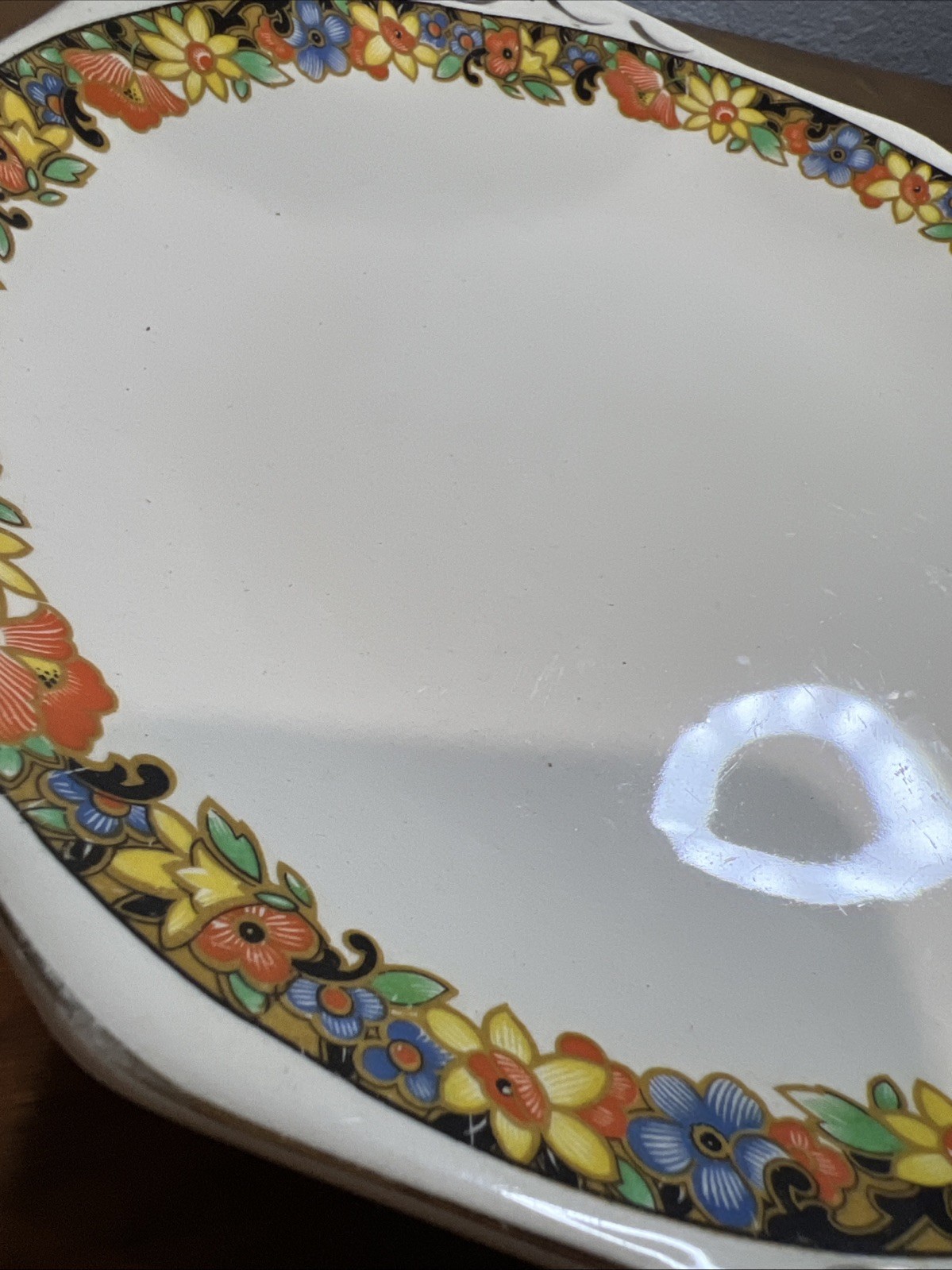 Vintage Ivory England Floral Platter With Handle 10 Inch